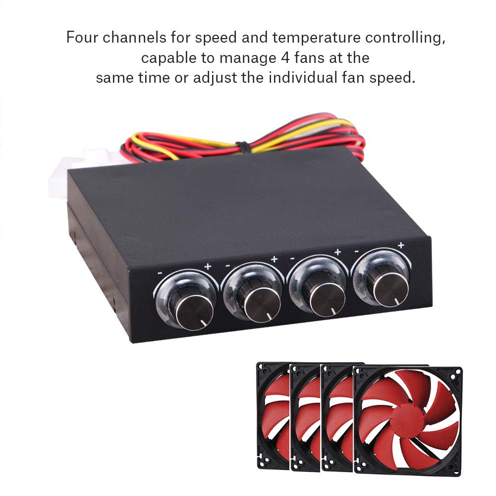 4 Channel PC Fan Speed Controller - Adjustable Computer Cooling Fan Heat Sink with Blue LED for Gaming PC, Workstation & Server Cooling System