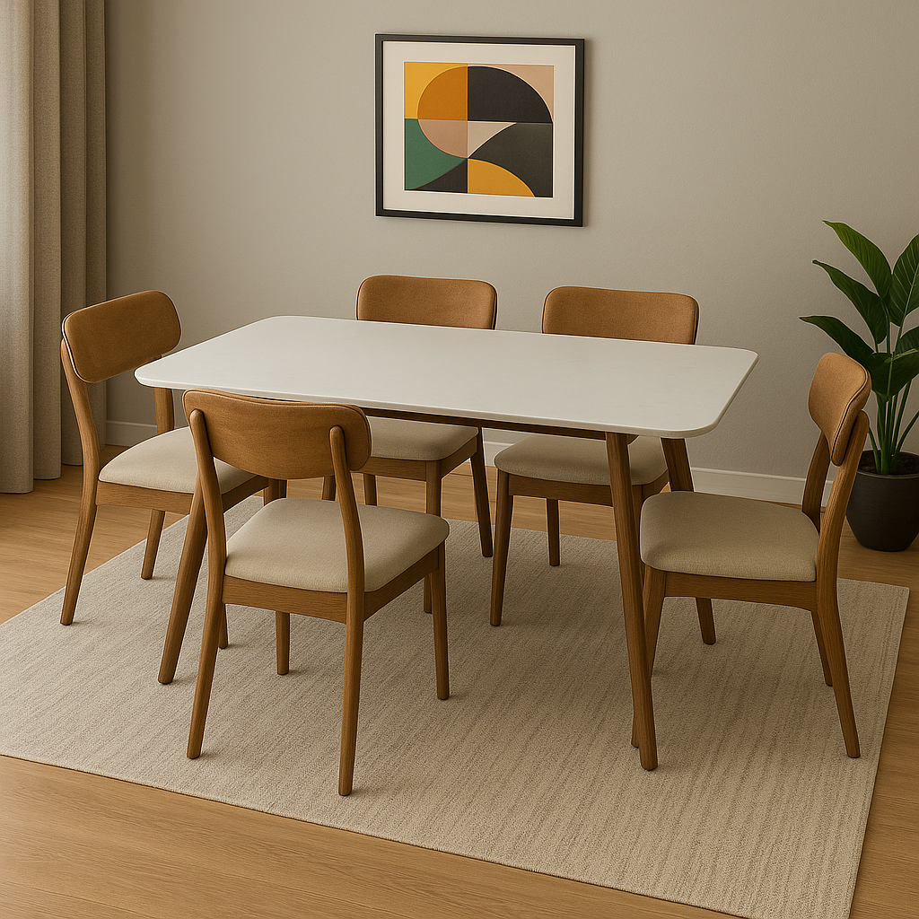 Premium Mavise Sintered Stone Dining Table Set (1 Table + 4 Chairs) - Modern Kitchen & Dining Room Furniture for Family Gatherings & Dinner Parties