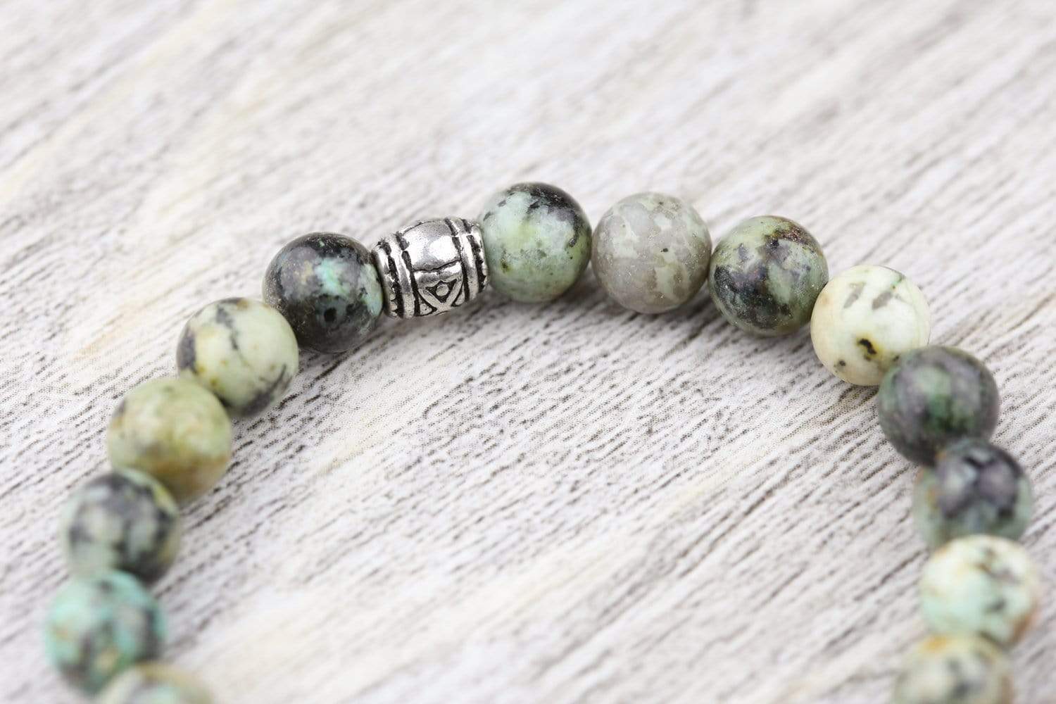 African Turquoise & Sterling Silver Elephant Wrist Mala Bracelet - Spiritual Meditation Yoga Jewelry for Women
