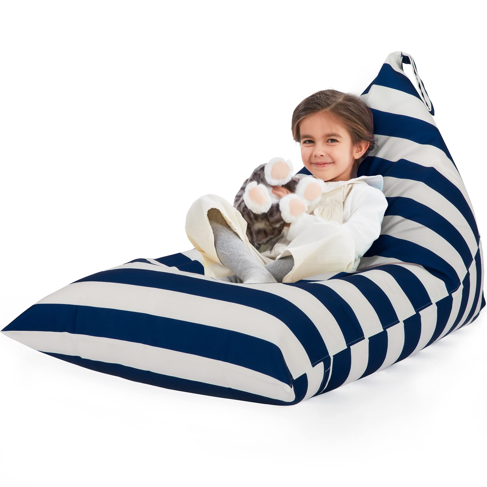 Washable Large Stuffed Animal Storage Bean Bag Chair Cover for Kids & Teens - No Filler Included (250L Capacity) | Blue & White Stripes | Perfect for Kids' Room Organization, Plush Toy Storage & Living Room Decor