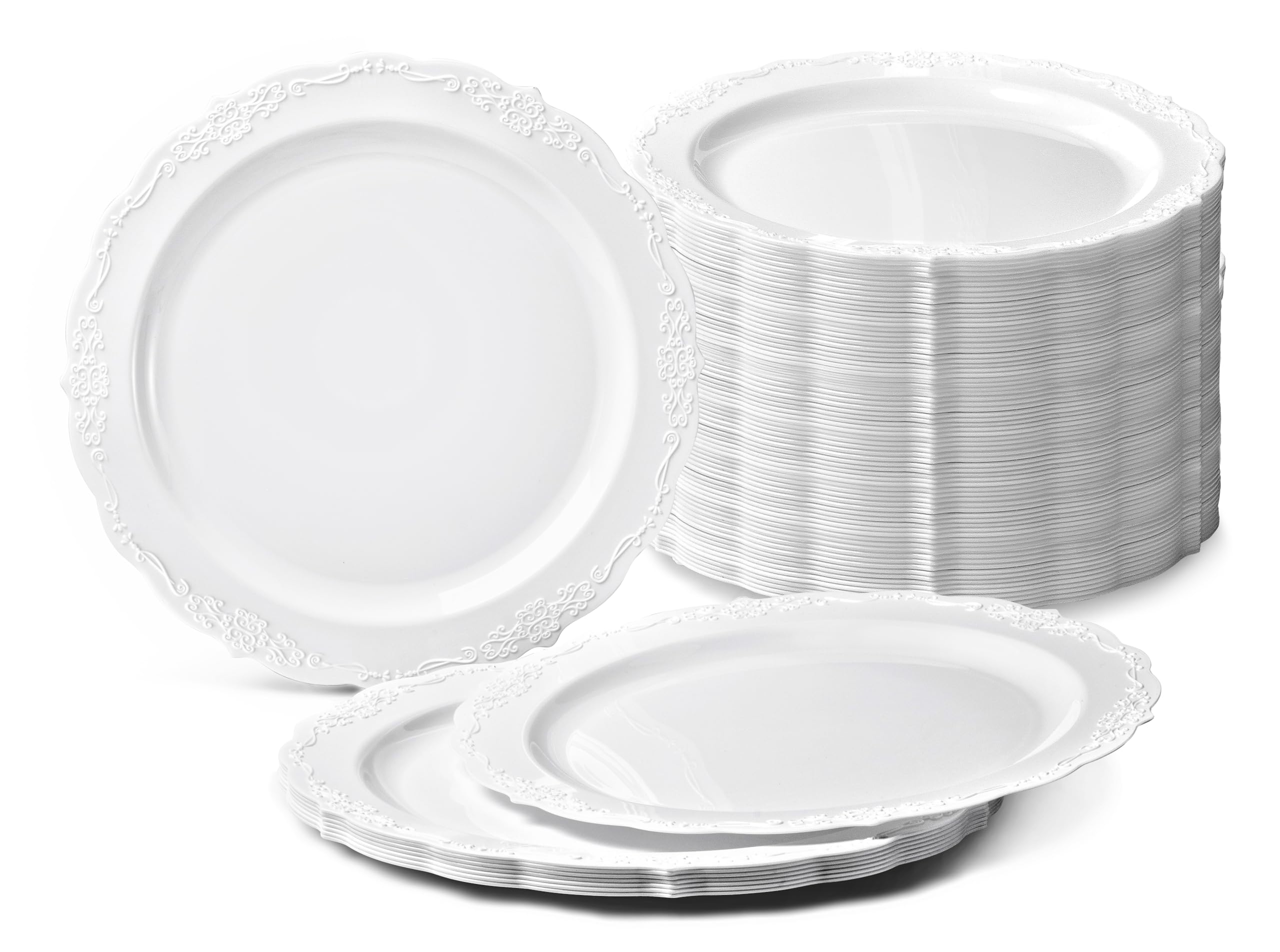 240-Pack Disposable Plastic Plates for Weddings & Parties – 10'' Dinner Plates in Classic White (Verona Plain) – Perfect for Catering, BBQs, and Special Events