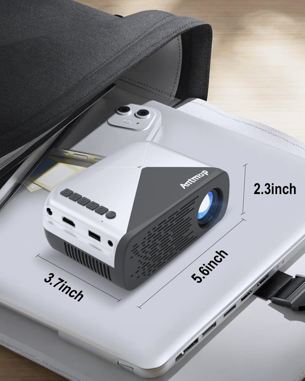 Antmap Mini WiFi Projector - Portable Pocket Projector for iPhone, Android, Laptop, TV Stick & Game Console | Wireless HDMI Connection | Ideal for Home Theater, Outdoor Movies & Business Presentations