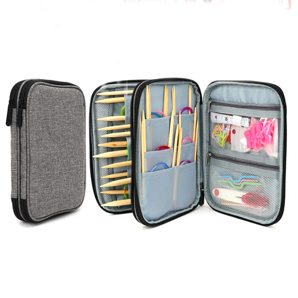 EXCEART Knitting Storage Bag - Crochet Hook Organizer with Wooden Slots, Soft Handle for Needles & Yarn - Portable Craft Tool Case for Travel, Knitting Projects & Home Organization