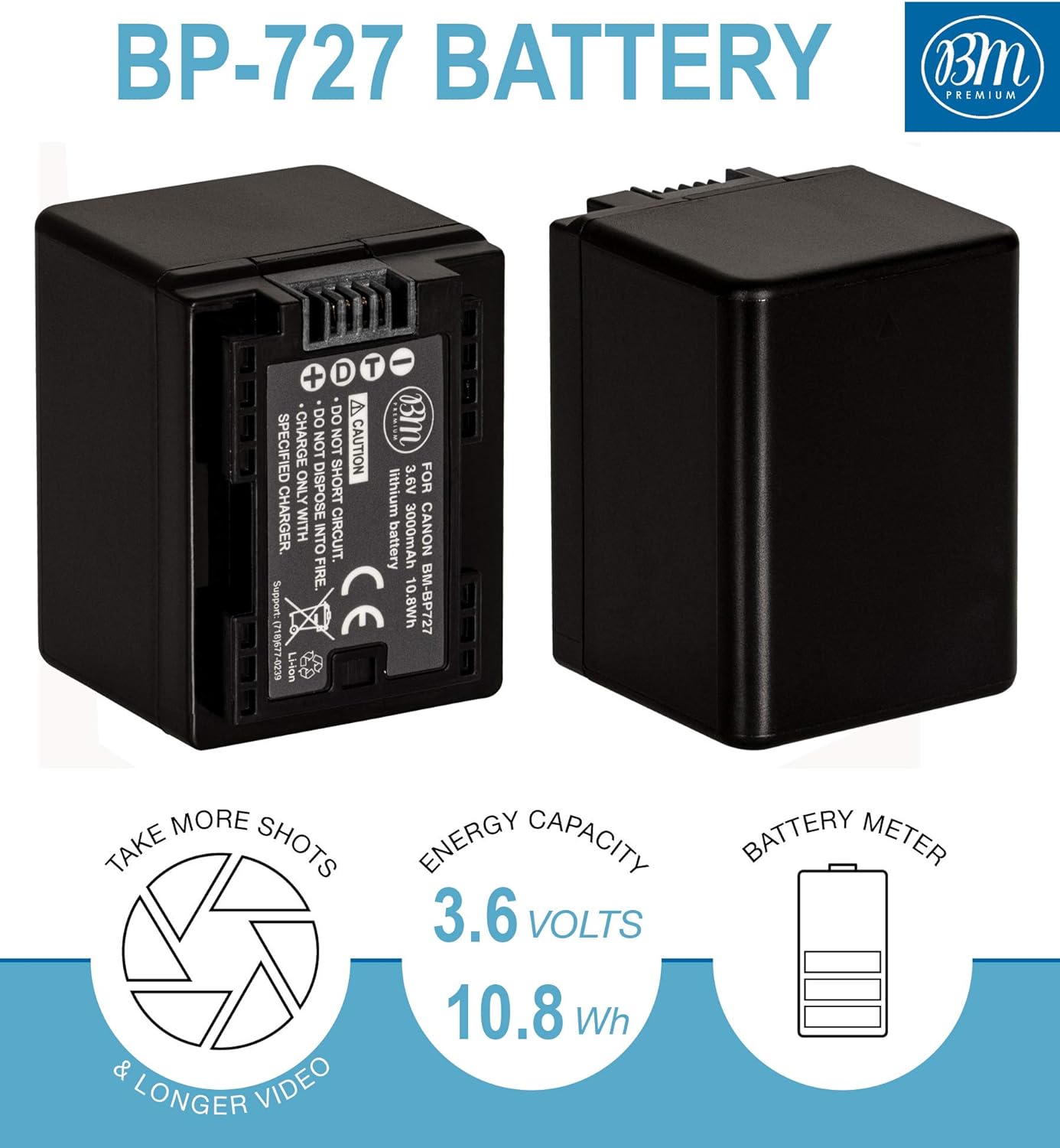 BM Premium 2-Pack BP-727 Replacement Batteries with Dual Charger for Canon Vixia HFR Series Camcorders (HFR80, HFR82, HFR800, HFR70, HFR72, HFR700, HFR32, HFR300, HFR40, HFR42, HFR400, HFR50, HFR52, HFR500, HFR60, HFR62, HFR600) - Perfect for Travel, Vlogging & Extended Shooting Sessions