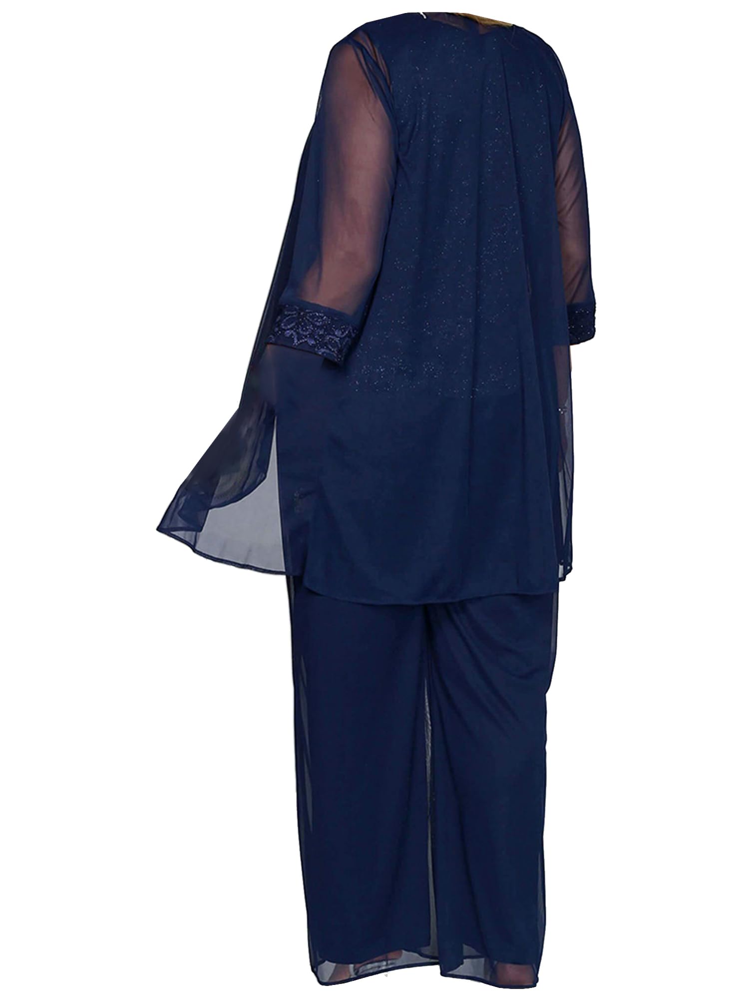 Elegant Women's Chiffon Lace 3-Piece Pants Suit Set - Mother of The Bride Dress & Wedding Guest Outfit - Plus Size Formal Wear for Special Occasions