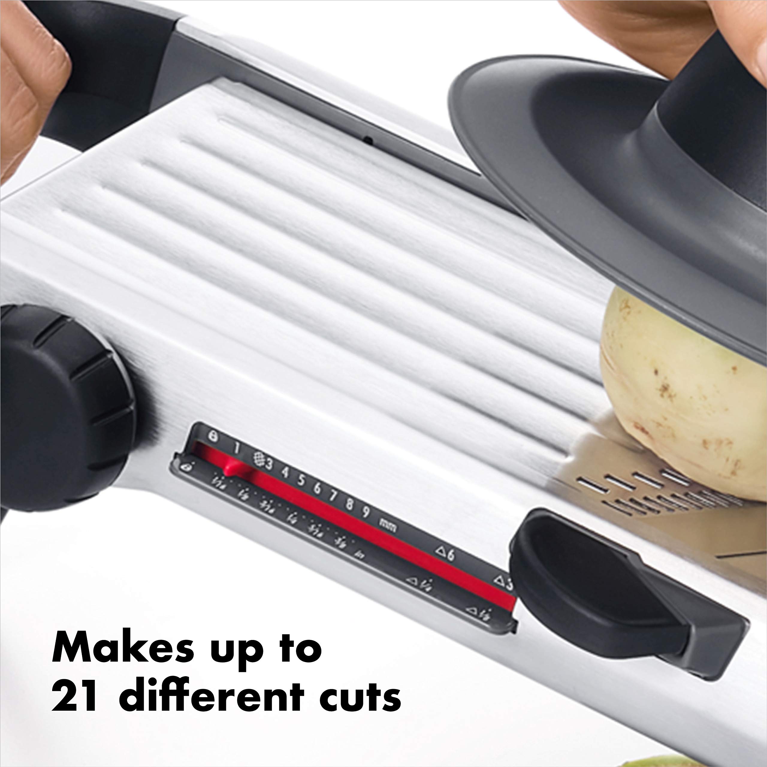 OXO Steel Chef's Mandoline Slicer 2.0 with Stainless Steel Blades & OXO Good Grips Stainless Steel Scraper Chopper Set - Perfect for Slicing Vegetables, Fruits & Cheese in Professional & Home Kitchens
