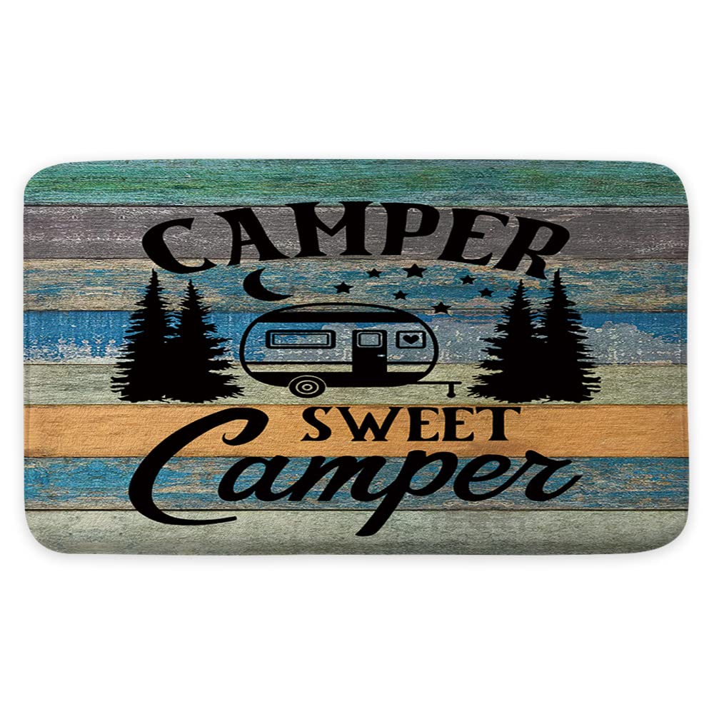 Non-Slip Camper RV Bath Mat - 17x29 Inch Soft Shower Rug for Travel Trailers | Rustic Wooden Board Design Farmhouse Bathroom Accessories | Perfect for Camping, Tiny Homes & Country Style Decor
