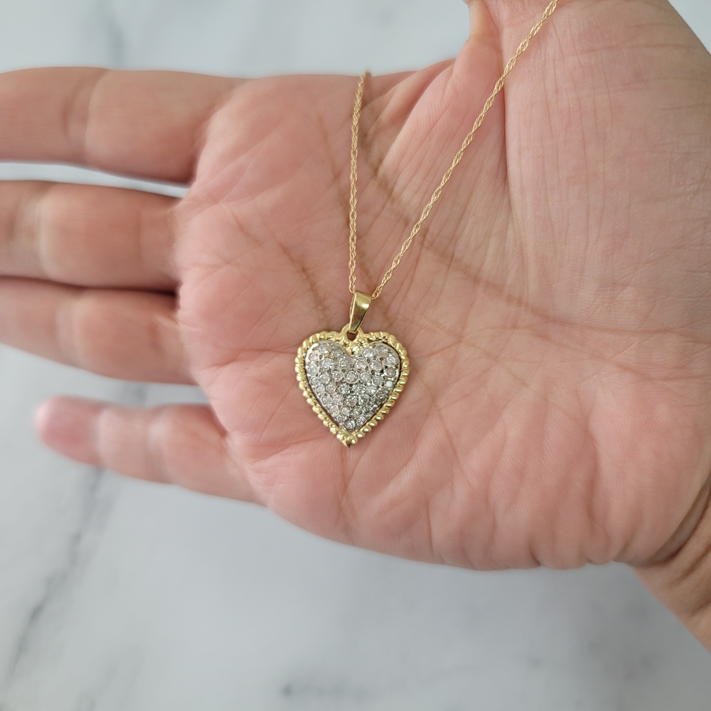 14K Two-Tone Gold Heart Shaped Pave Diamond Necklace for Women - Perfect Gift for Valentine's Day, Anniversary & Special Occasions