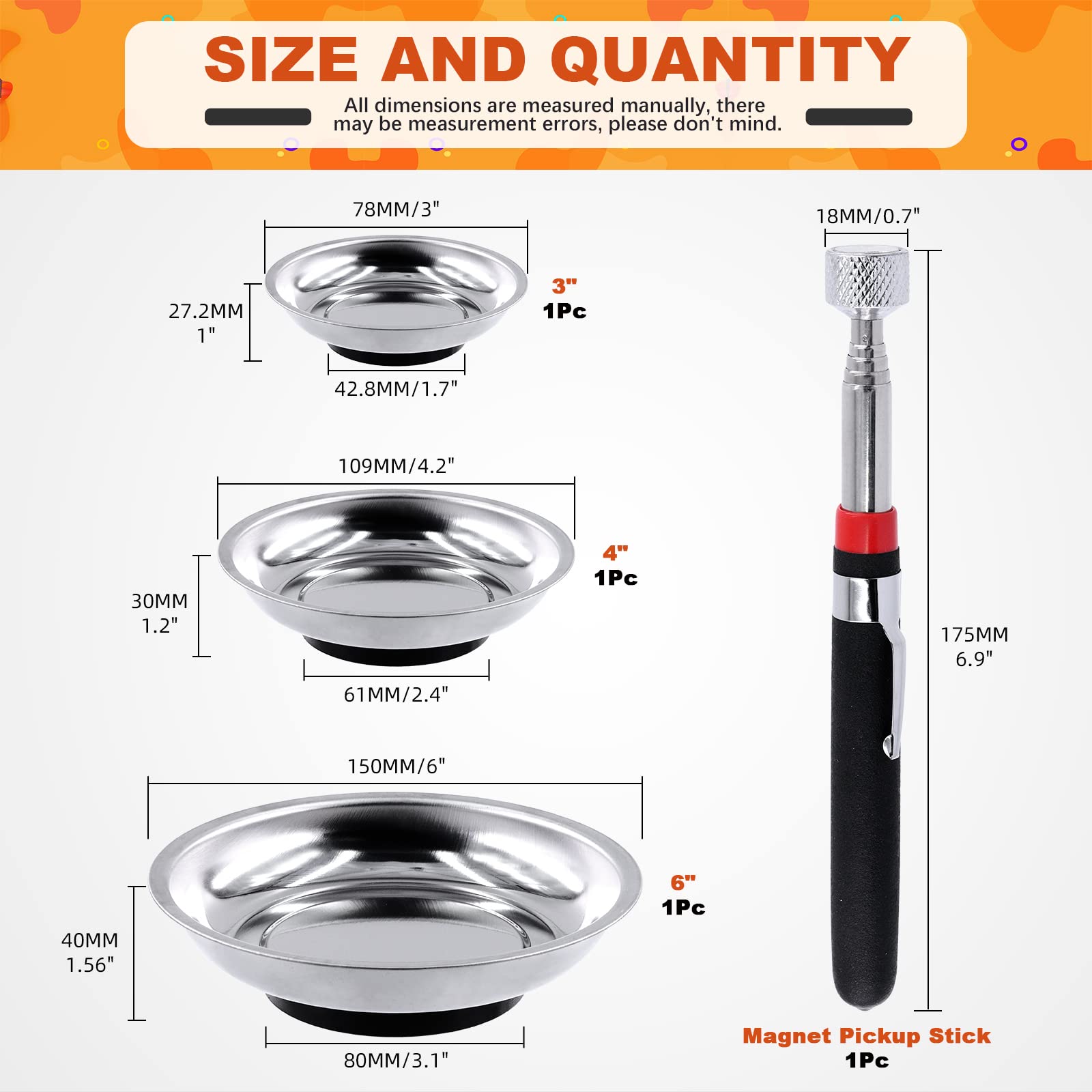 Tanstic 4-Piece Round Magnetic Tray Set with Telescopic Pickup Tool - 3