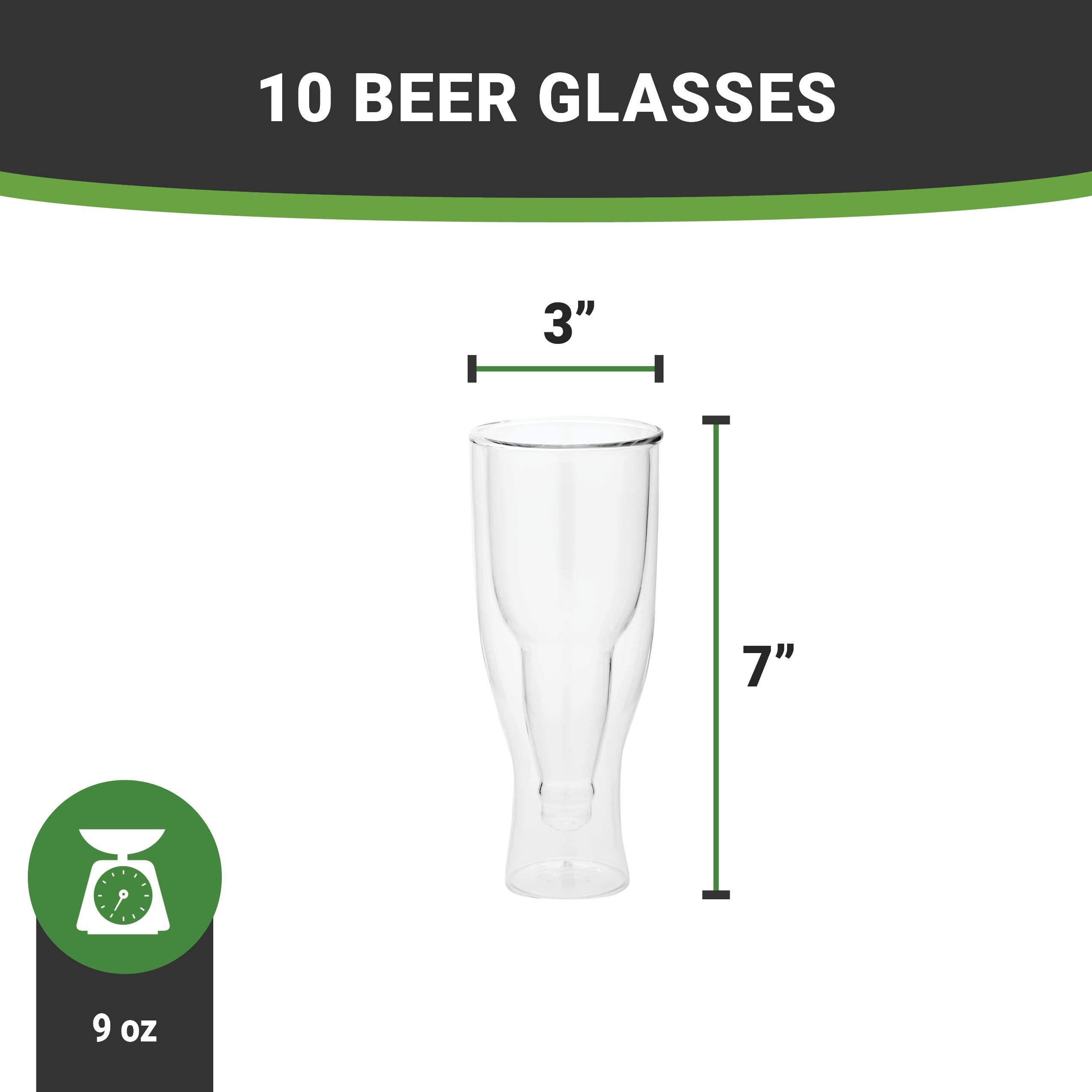 Restaurantware Forma 9oz Double Wall Beer Glasses - 10-Pack Shatterproof Clear Drinking Glasses with Rolled Rim for Beer, Cocktails, Wine & Beverages - Perfect for Bars, Restaurants & Home Entertaining