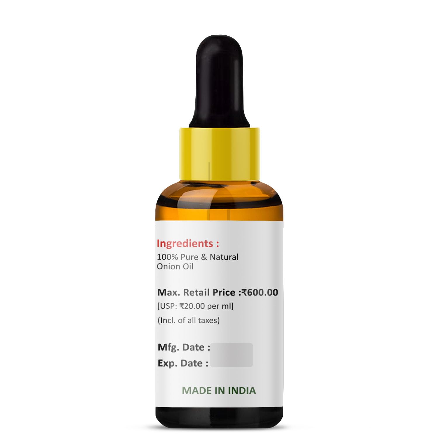 PRZ Cold Pressed Onion Oil - Pure Natural for Skin & Hair Care, 30ml - Aromatherapy & Massage