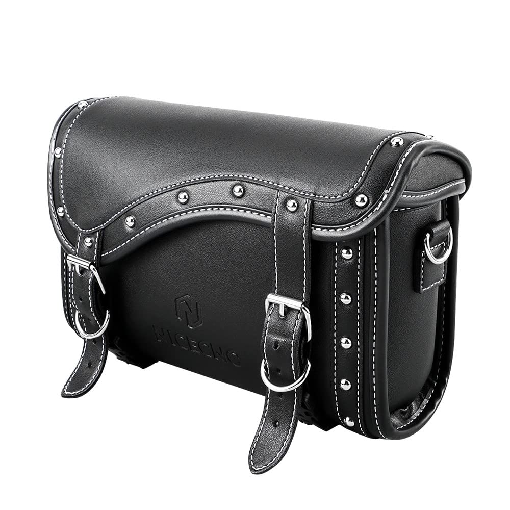 Premium PU Leather Motorcycle Fork Bag - Universal Waterproof Handlebar Tool Bag with Reinforced Straps for Harley, Cruiser & Touring Bikes - Large Black Saddle Bag for Road Trips & Daily Commuting