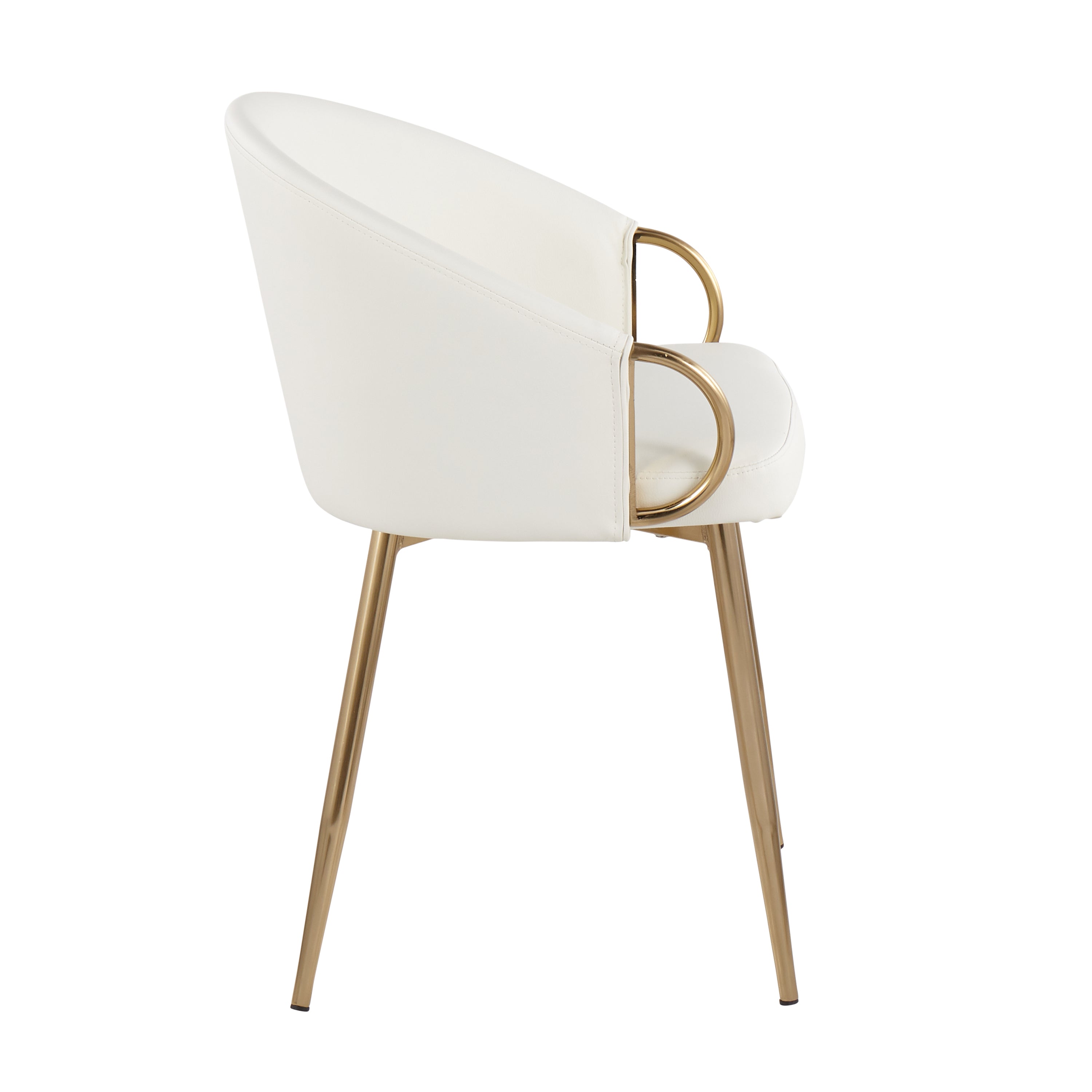 LumiSource Claire Modern Glam Accent Chairs - Set of 2 Gold Metal Frame with White Faux Leather Upholstery - Perfect for Living Room, Bedroom or Office Decor