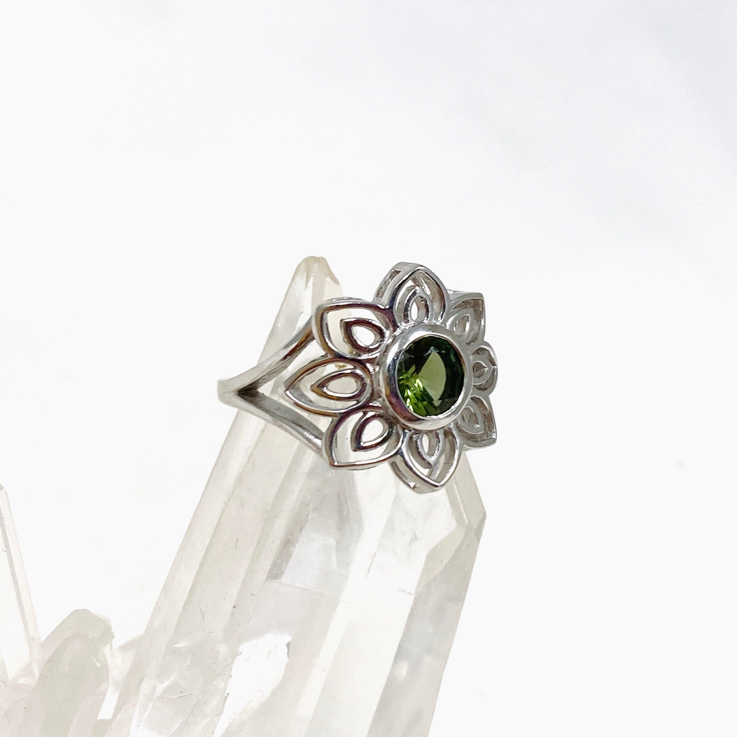 Lotus Moldavite Ring IVMR 01 - Genuine Moldavite Crystal Jewelry for Women, Sterling Silver Handmade Spiritual Ring - Perfect for Meditation, Energy Healing & Boho Fashion