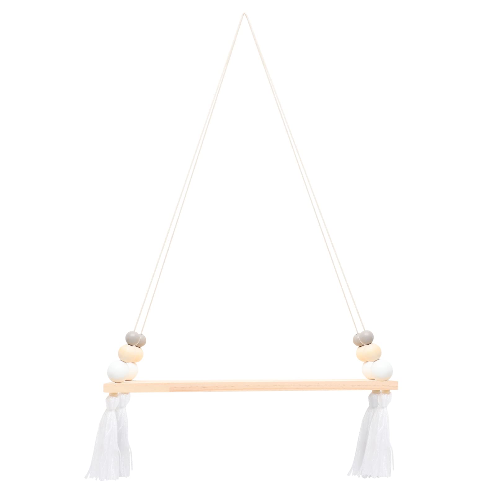 Wooden Floating Wall Shelf with Bead Tassel - Hanging Storage Organizer for Plants, Books & Decor | Perfect for Bedroom, Living Room & Office Spaces
