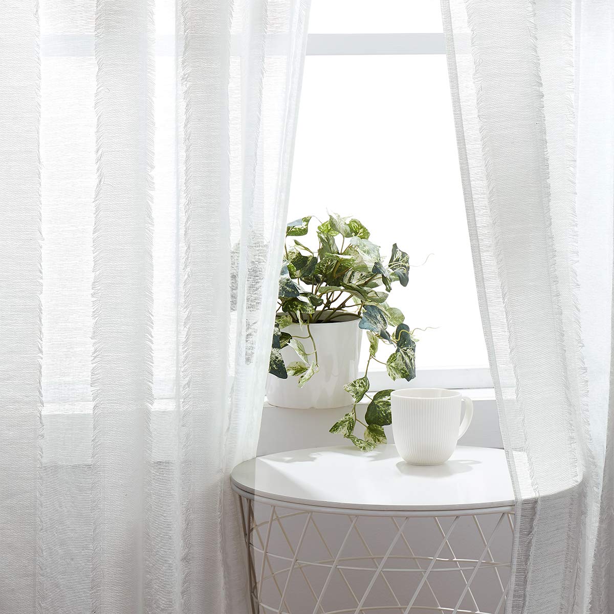 Fragrantex Semi-Sheer Striped Curtains with Tassel - 38
