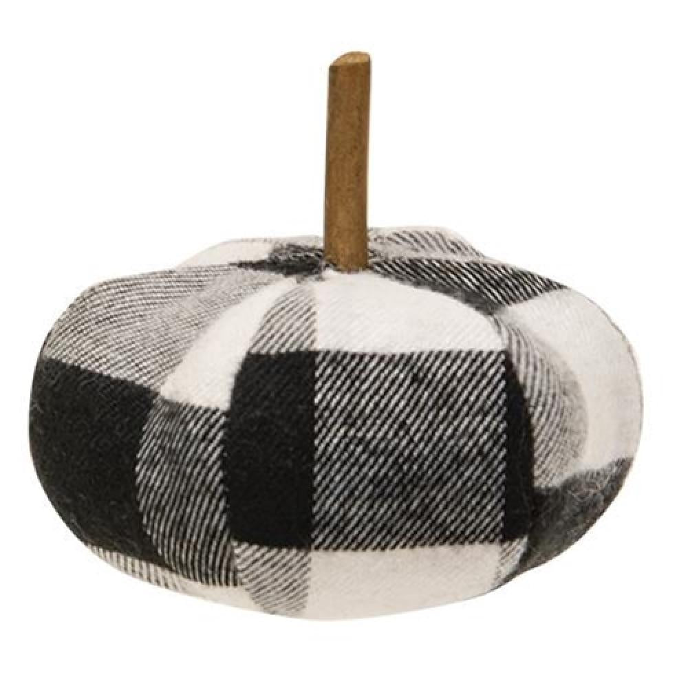 Black and White Buffalo Check Stuffed Pumpkin Plush Toy - Fall Harvest Decor, Thanksgiving Centerpiece, Cozy Home Accent for Autumn Season