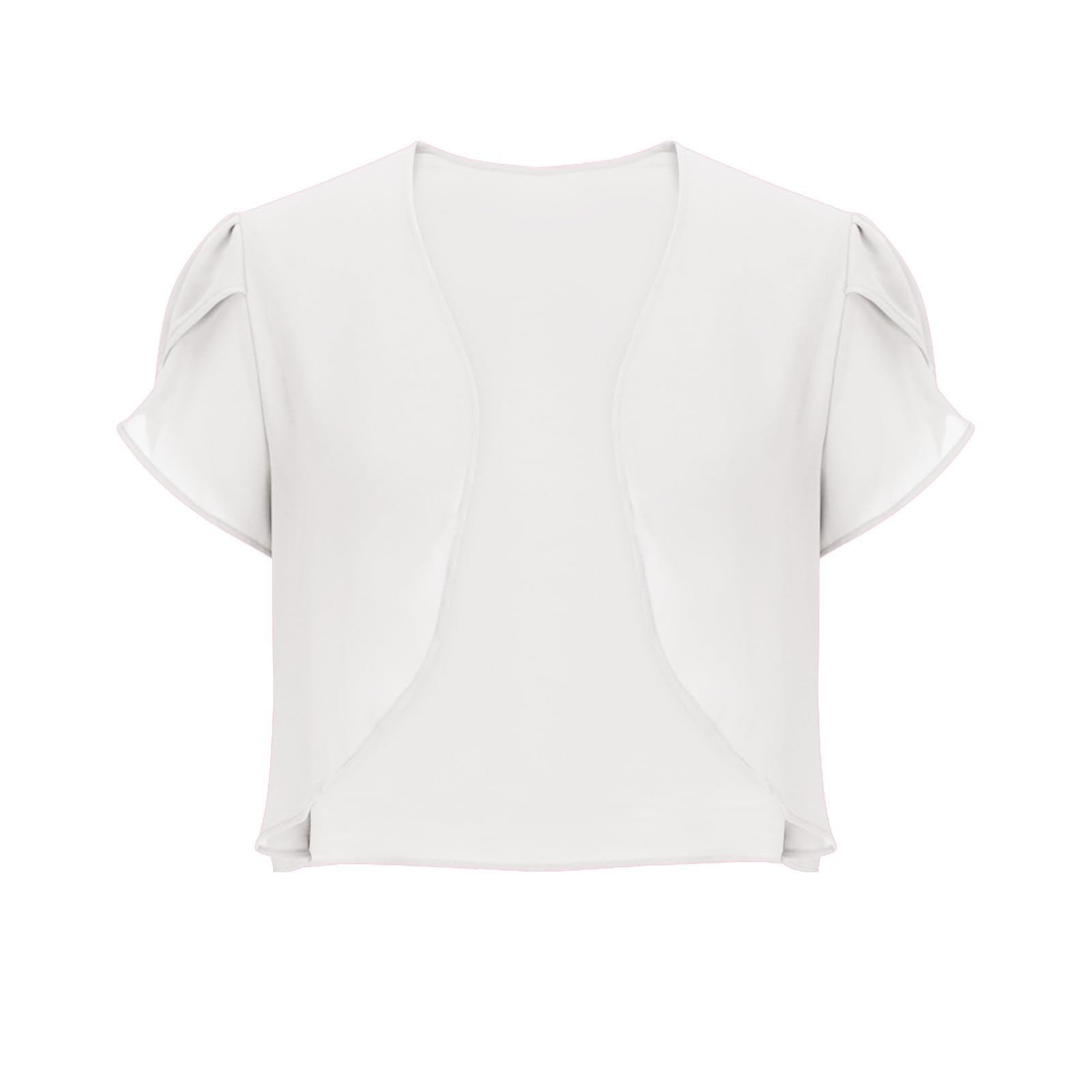Women's Cropped Shrug Cardigan - Sheer Chiffon Bolero Jacket with Ruffle Trim & Short Sleeves | Open Front Cover Up for Dresses & Tops | Perfect for Summer Weddings, Beach Cover-ups & Date Nights