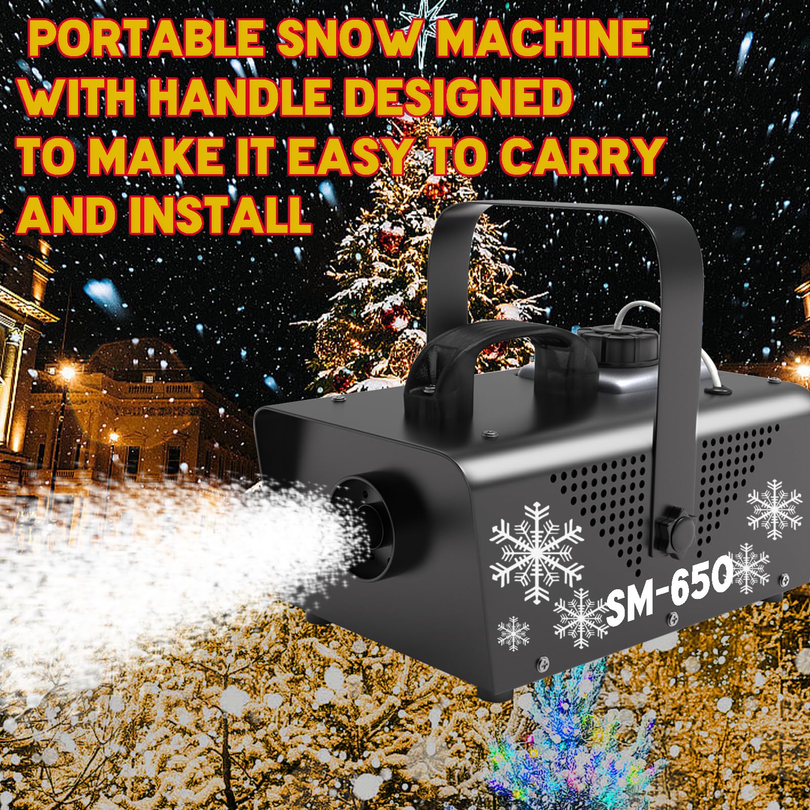 IMONE 650W Snow Machine with Remote - Indoor/Outdoor Artificial Snow Maker for Christmas, Parties, Parades & Events - Perfect for Winter Wonderland Decor & Photo Shoots