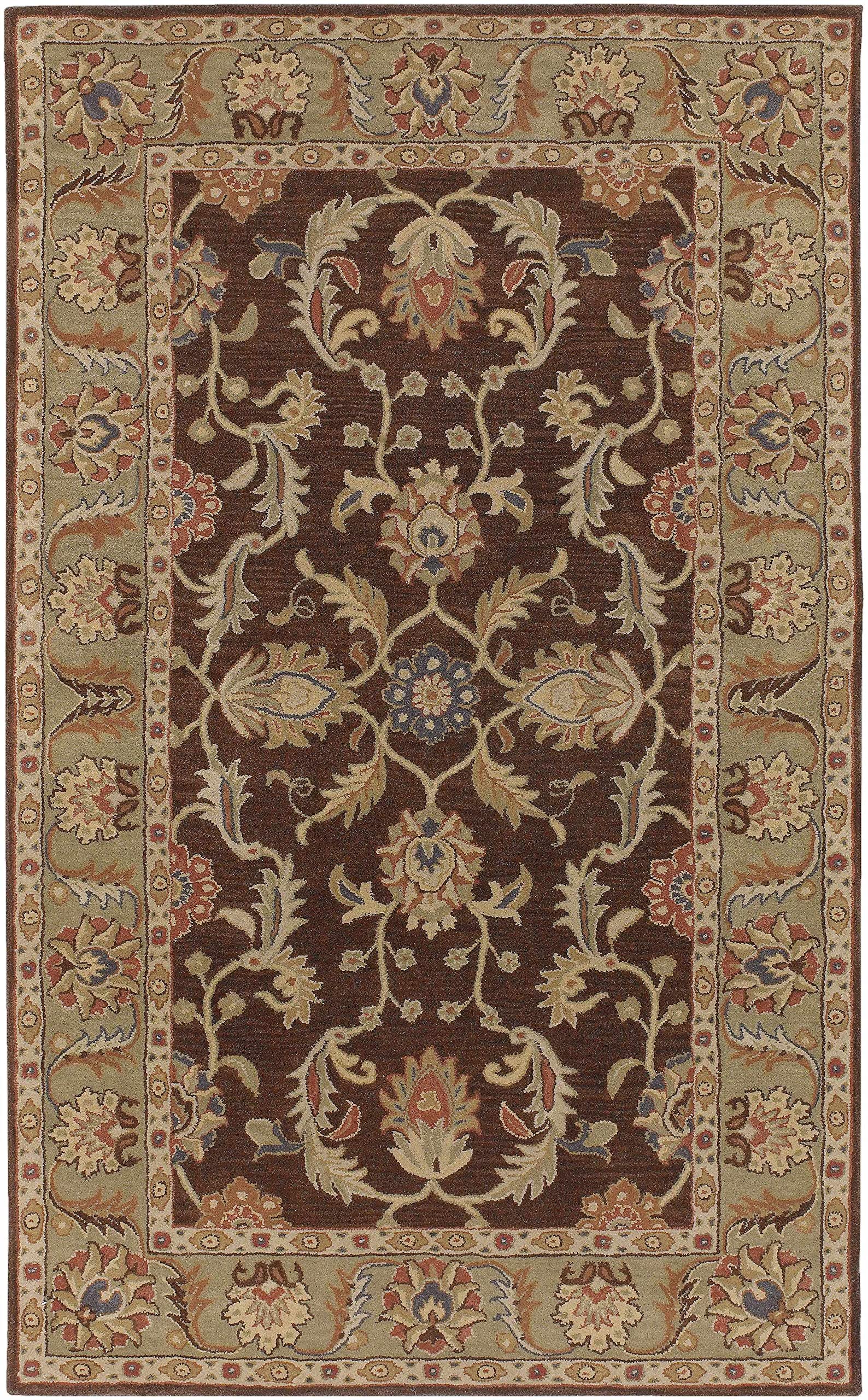 Hauteloom Alexander Wool Area Rug for Living Room & Bedroom - Traditional Beige Brown Red Round 6' - Soft & Durable Home Decor for Cozy Spaces