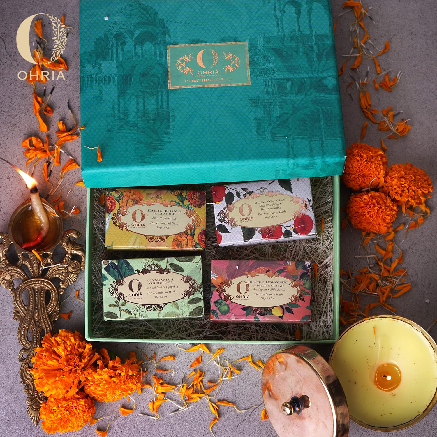 Ohria Ayurveda Natural Soap Gift Set - 4 Organic Herbal Bath Bars for Sensitive Skin | Gentle Cleansing, Moisturizing & Aromatherapy | Perfect for Spa Day, Self-Care & Holiday Gifts