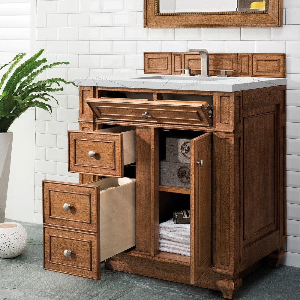 James Martin Vanities Bristol Collection 30-Inch Single Bathroom Vanity in Saddle Brown with Optional Countertops - Perfect for Modern Master Bathrooms and Guest Bathroom Renovations