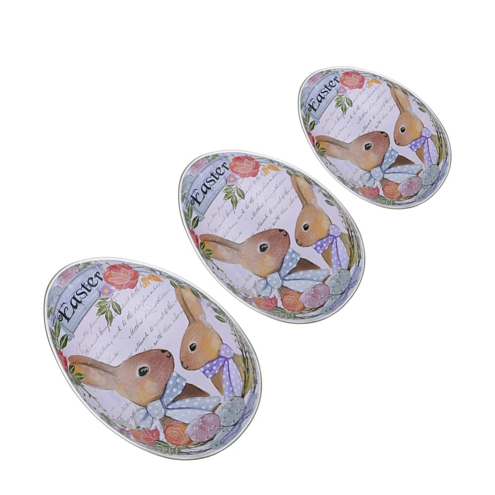 3pcs Tinplate Easter Egg Candy Box - Fillable Metal Easter Eggs with Bunny Design, Empty Shells for Treats, Cookies & Chocolates | Easter Gift, Party Decor & DIY Craft Supplies