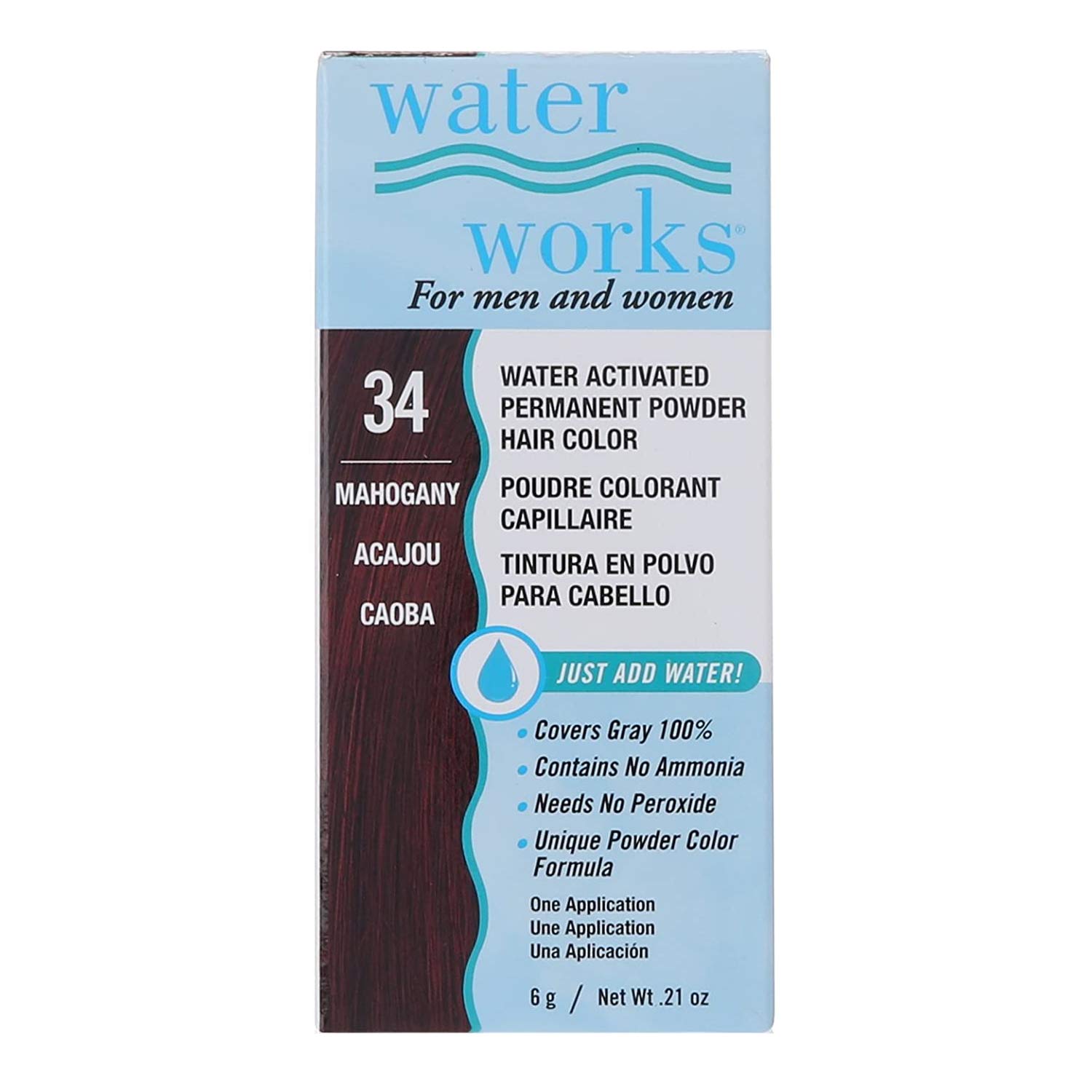 Water Works Hair Color - 34 Mahogany (0.21 Oz) | Semi-Permanent Hair Dye for Vibrant Color | Perfect for Brunettes & At-Home Hair Coloring