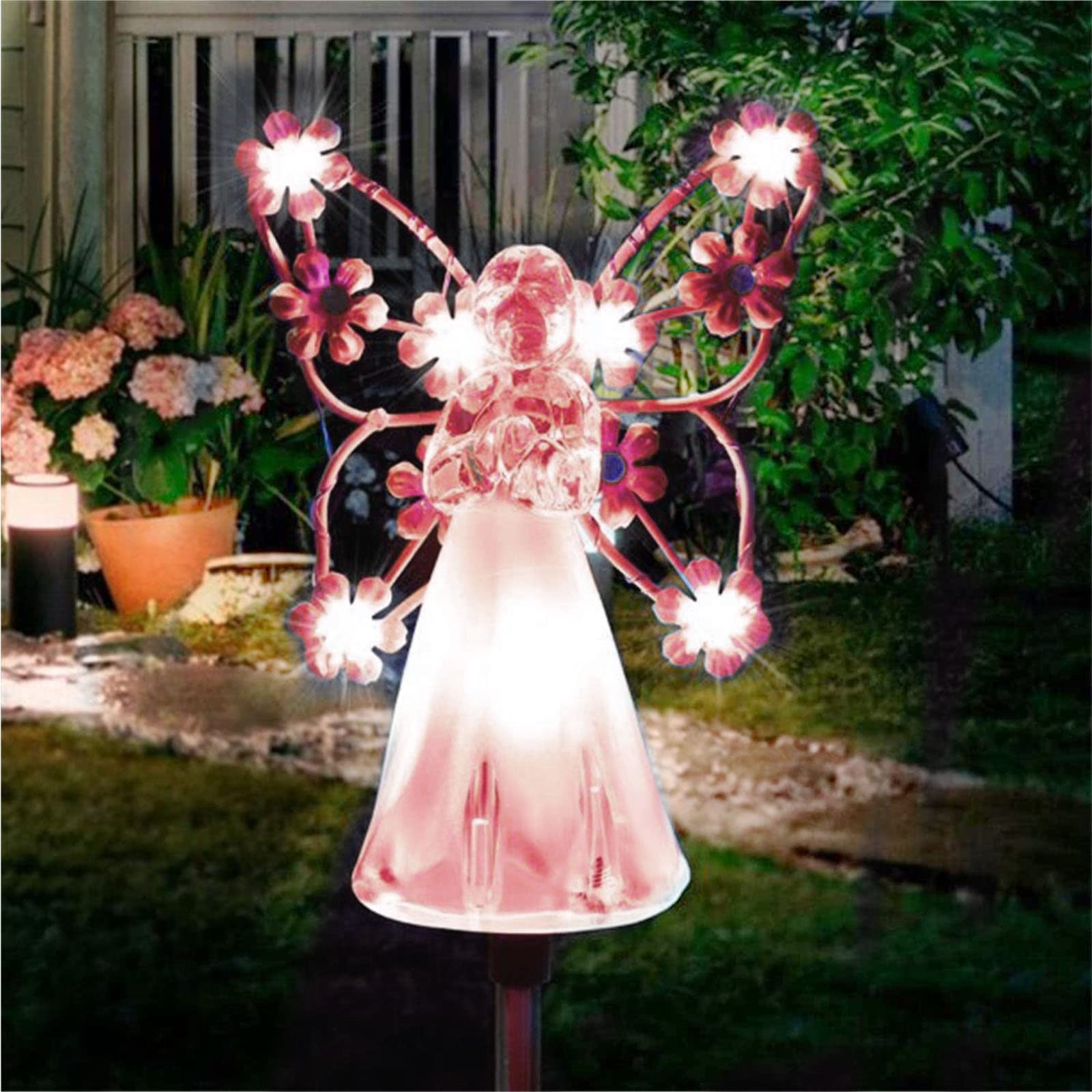7 LED Solar Angel Garden Stake Lights - Waterproof Eternal Outdoor Solar Lights for Yard, Pathway, Memorial & Sympathy Gifts (Pink) - Perfect for Garden Decor, Patio Lighting & Nighttime Ambiance