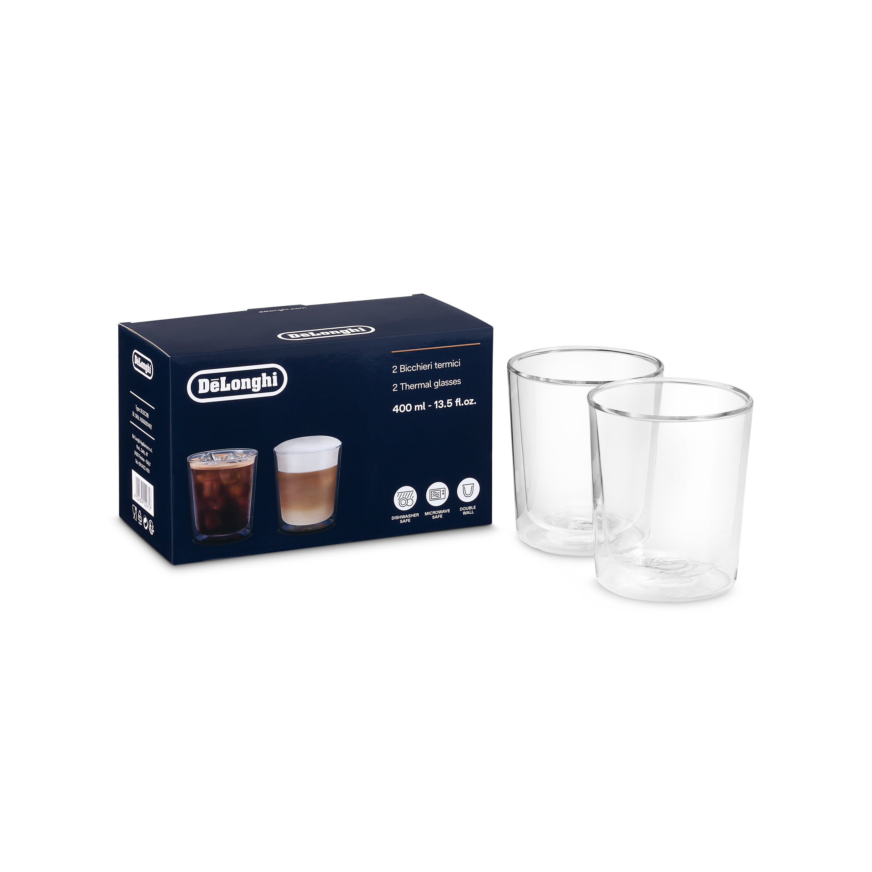 DeLonghi DLSC318 Double Wall Insulated Travel Mug Set (400ml) - Perfect for Coffee, Tea & Hot Drinks On The Go, Office & Outdoor Adventures