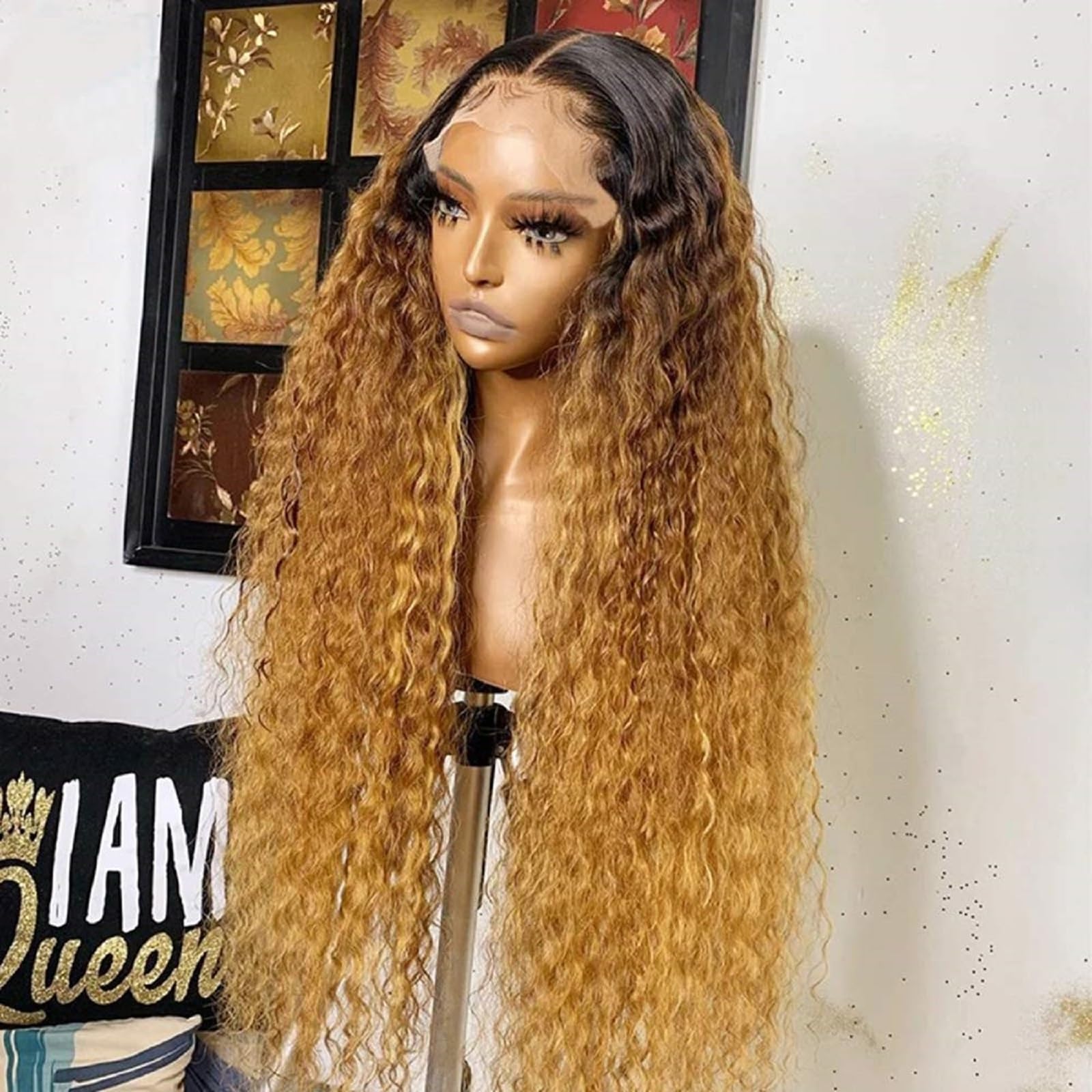 Omber Brown 27 Deep Wave 13x4 HD Lace Front Wig - 200% Density Human Hair with Pre-Plucked Hairline & Baby Hair | Natural Light Brown Curly Lace Frontal Wig for Women | Perfect for Daily Wear, Parties & Special Occasions
