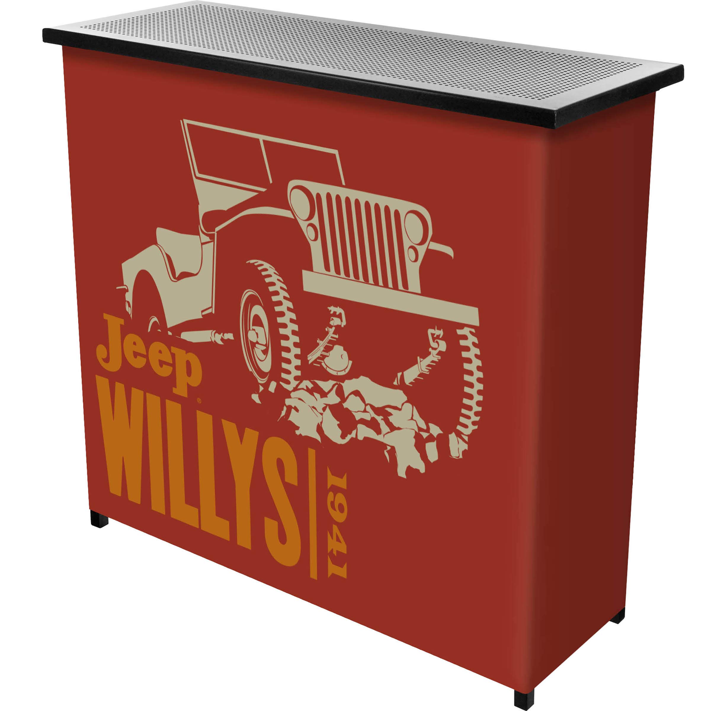 Portable Collapsible Bar - Indoor & Outdoor Pop-Up Drink Station with Jeep Willys Red Design - Perfect for Patio, Garage, Man Cave, Backyard Parties & Tailgating