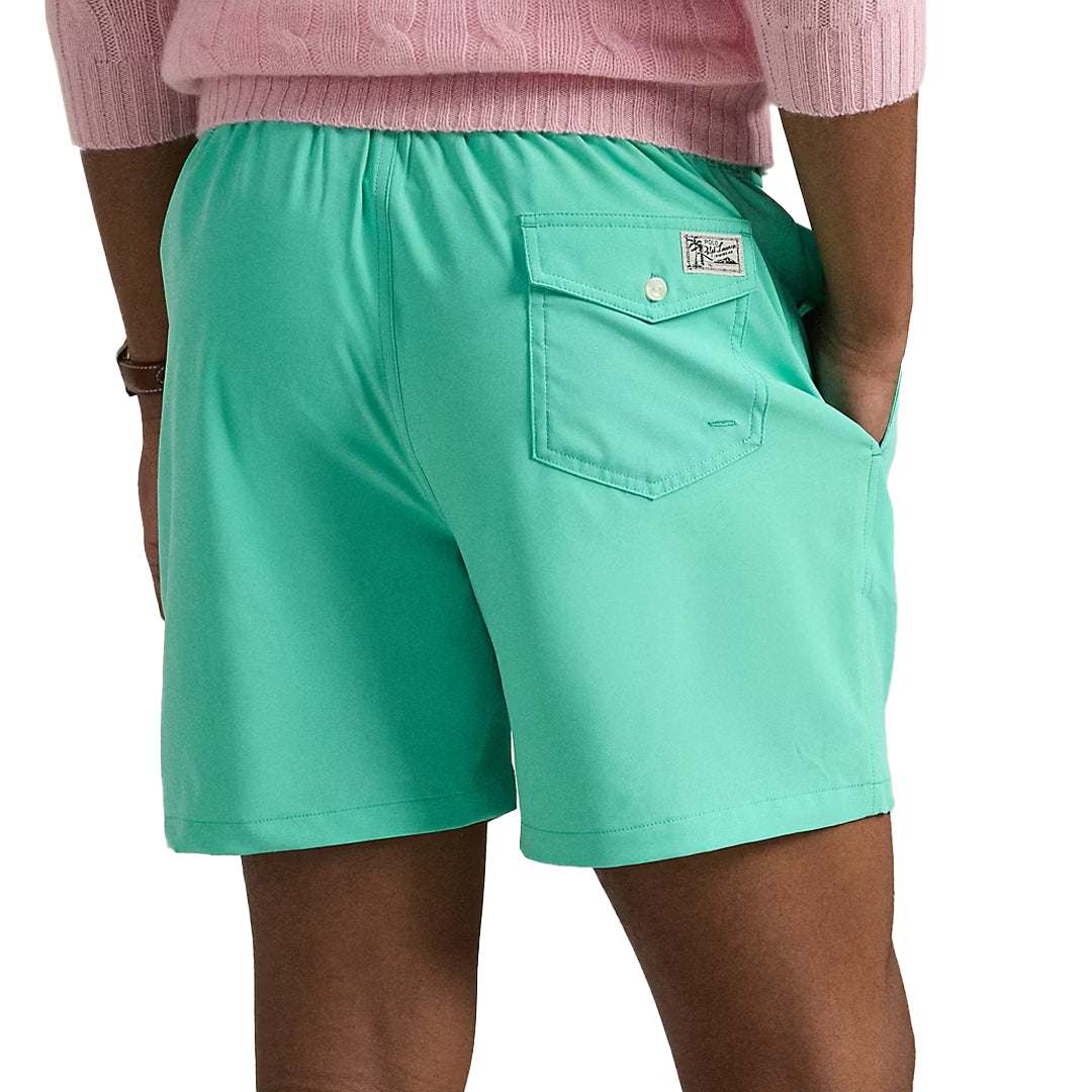 Men's Quick-Dry Swim Shorts with Pockets - Straight Leg Mid-Length Green Board Shorts for Swimming, Beach Vacation & Water Sports