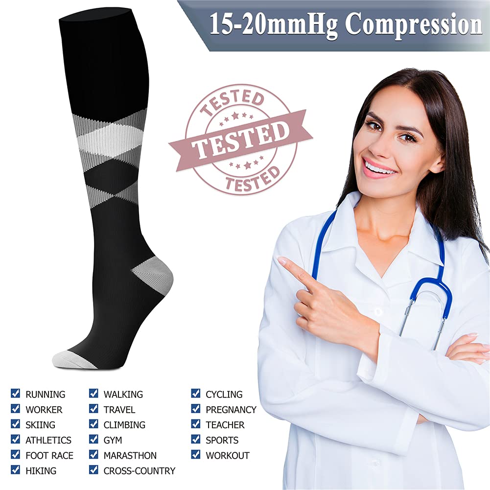 QUXIANG Copper Compression Socks for Women & Men (8 Pairs) - 15-20 mmHg Graduated Support Socks for Improved Circulation, Running, Cycling & Athletic Performance - Perfect for Workouts, Travel & Recovery