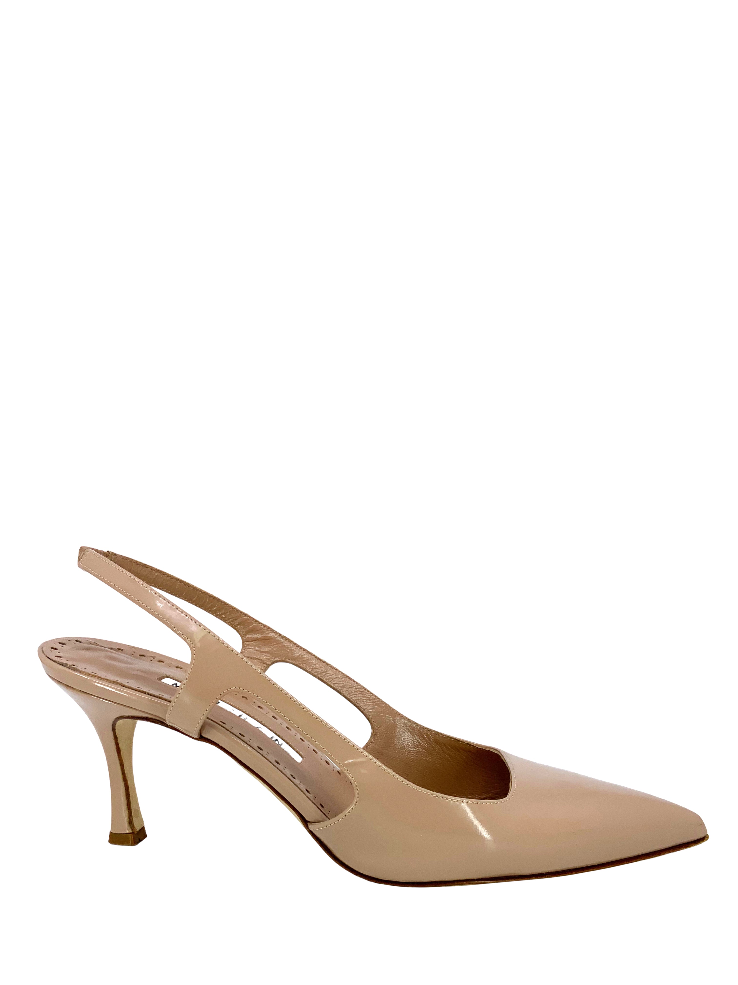 Manolo Blahnik Bretto Patent Leather Slingback Pumps - Women's Size 7.5 (US) | Elegant High Heel Dress Shoes for Wedding, Party & Evening Events