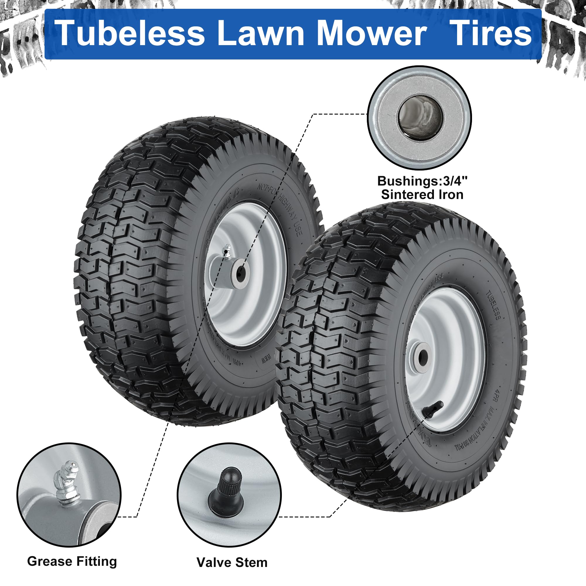 **15x6.00-6 Tubeless Lawn Mower Tires (4 Ply) – Heavy-Duty Front Tractor Tires with 3