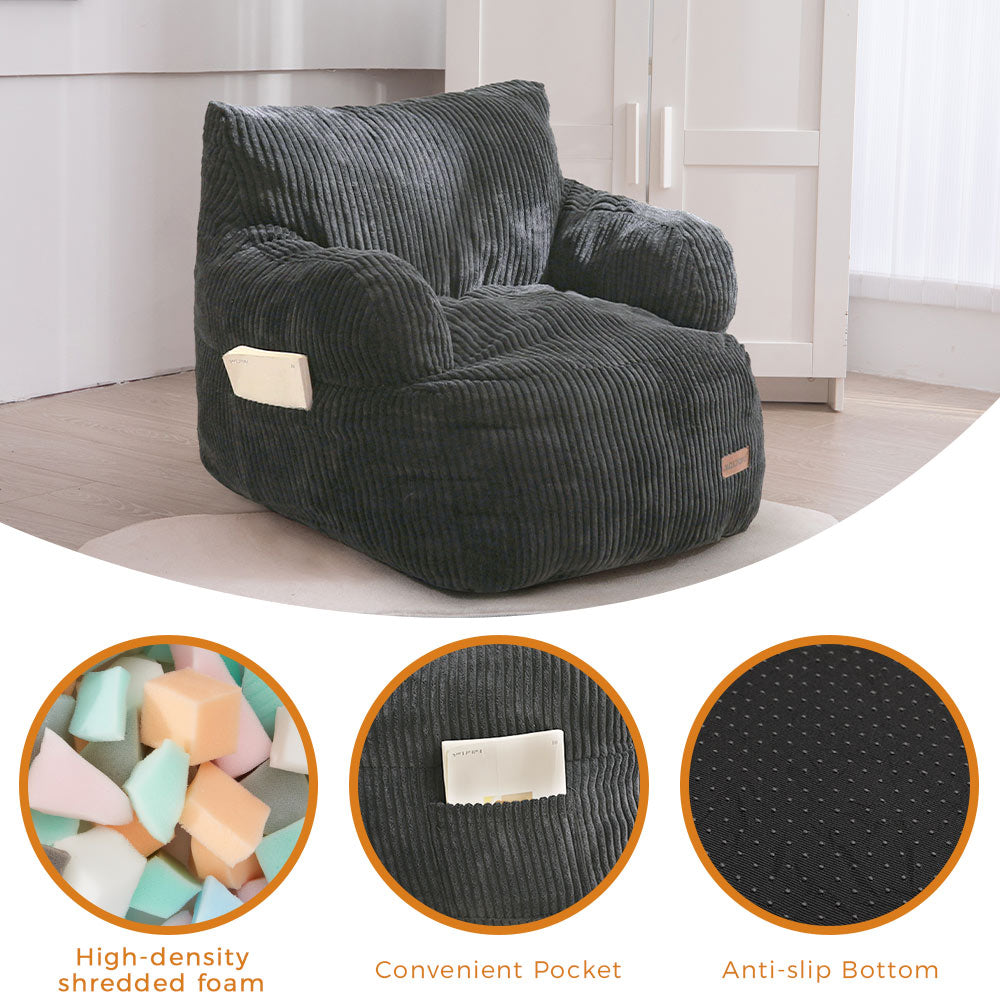 MAXYOYO Kids Bean Bag Chair - Soft Toddler Bean Bag Sofa with Filler for Boys & Girls, Dark Grey - Perfect for Playrooms, Bedrooms & Reading Nooks
