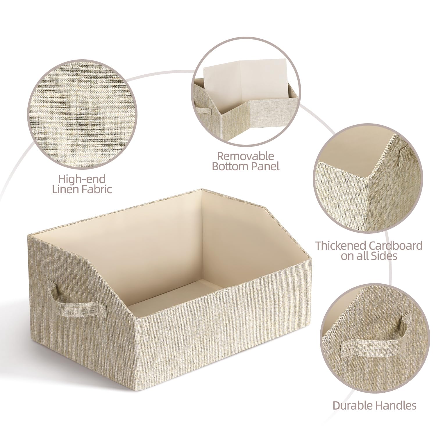 Foldable Fabric Storage Bins & Organizer Boxes - 4 Pack Beige Trapezoid Shelf Baskets for Home, Office, Wardrobe & RV Organization | Space-Saving Closet Solutions for Shelves, Drawers & Storage Units