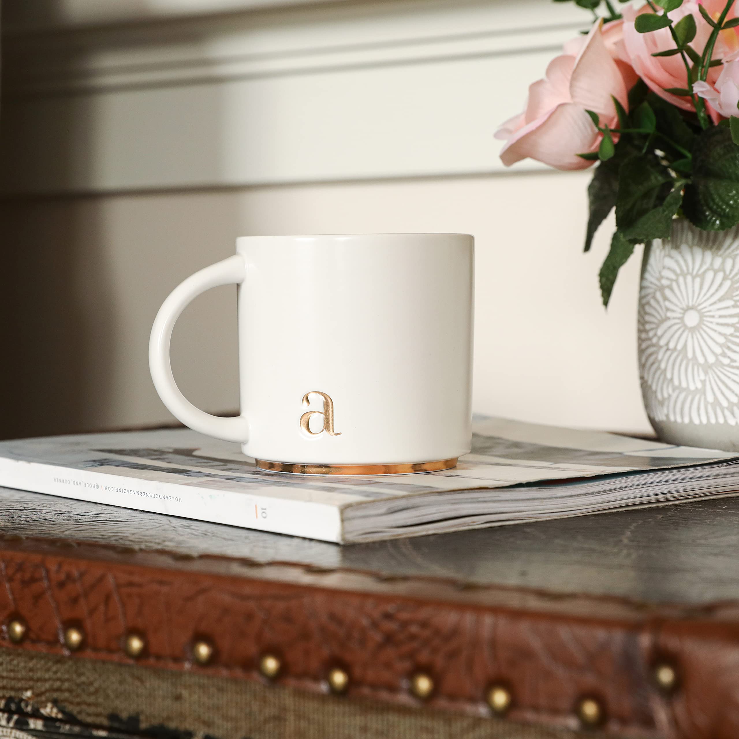Personalized Monogram Ceramic Mug - 15 oz Golden Initial Coffee Cup, Elegant Alphabet Tea Mug with Gift Box, Luxury Office & Home Use - Perfect for Gifts, Coffee, Tea & Hot Beverages