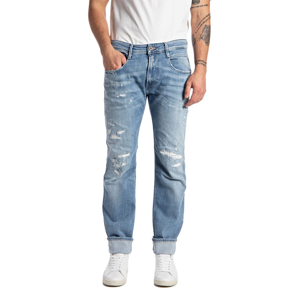 Replay Anbass Vintage Distressed Men's Jeans - Classic Slim Fit Denim Pants for Casual Wear & Everyday Style