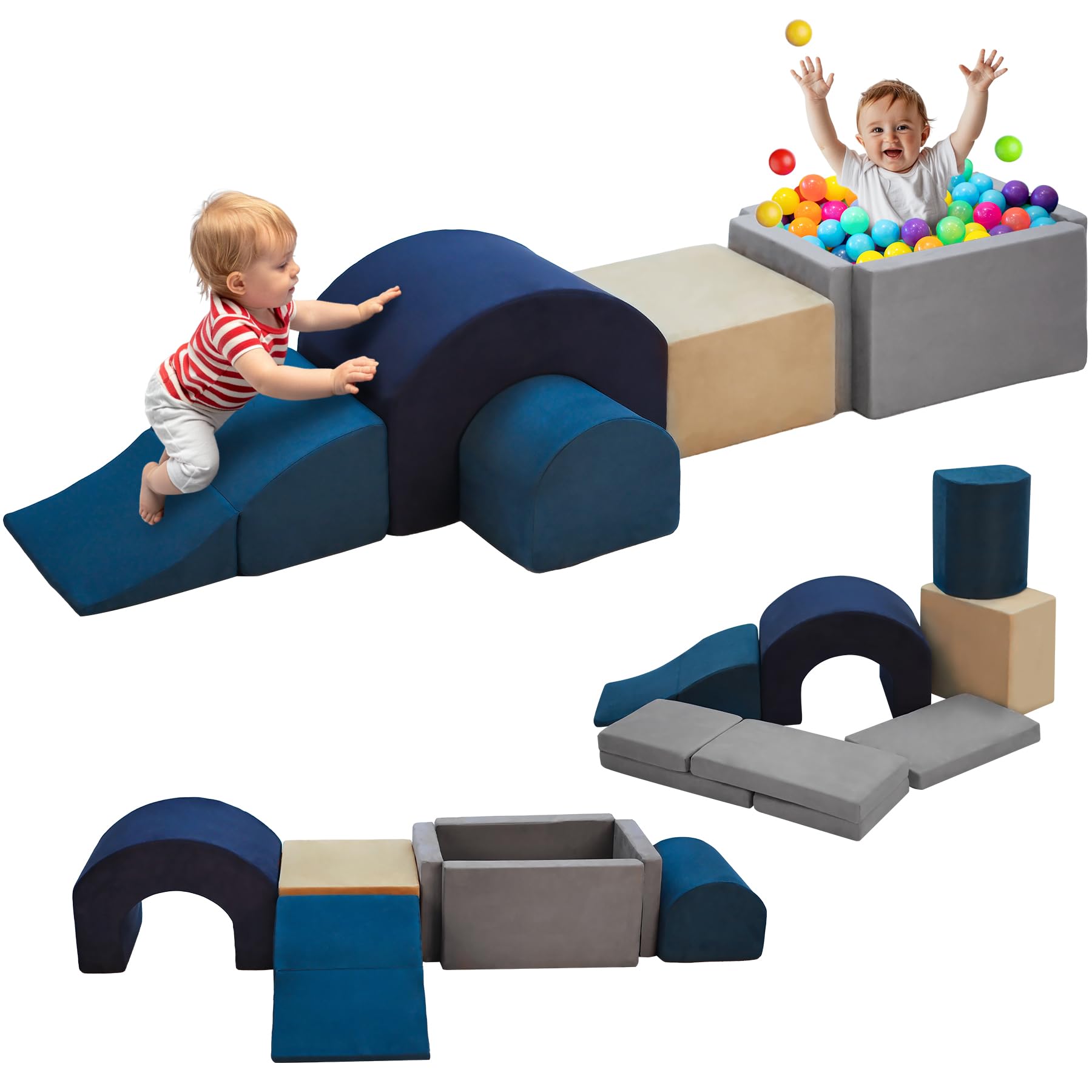 7-Piece Soft Foam Climbing Blocks Set for Toddlers 1-3 Years - Safe Indoor Play Gym for Crawling & Ball Pit - Montessori Learning Toys for Babies & Kids - Perfect for Nursery, Daycare & Playroom Activities