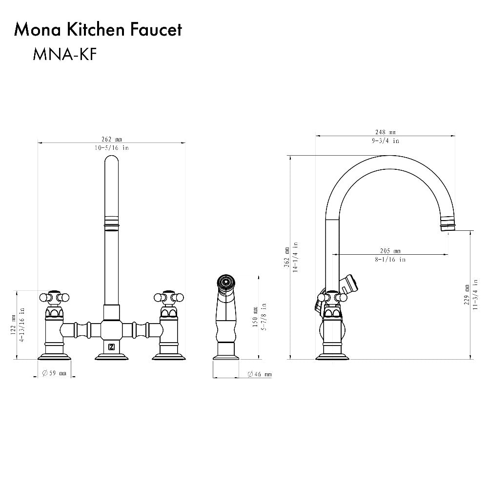 ZLINE Mona Chrome Kitchen Faucet with Side Sprayer - Modern Pull-Down Sprayer for Sinks, Dishwashing & Food Prep - MNA KF CH