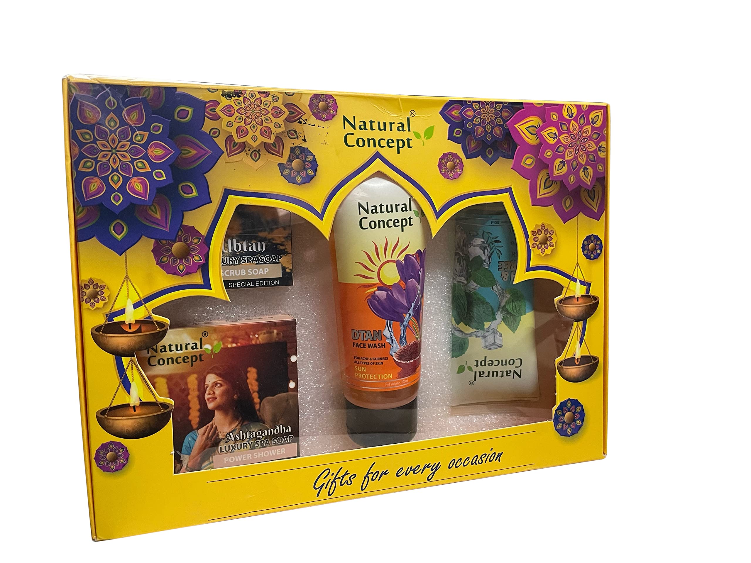 Natural Concept Skincare Diwali Gift Hamper - 2 Handmade Soaps, 1 Detan Face Wash & 1 Variant Face Wash | Organic Beauty Gift Set for Women & Men | Perfect for Diwali, Birthday, Anniversary & Housewarming Gifts | Spa & Self-Care Essentials