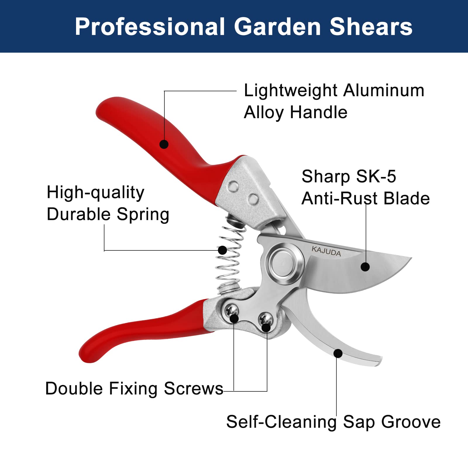 KAJUDA Professional Garden Shears - Sharp Pruning Clippers & Hand Pruners for Plants, Flowers, Branches | Heavy Duty Gardening Scissors, Florist Trimming Shears | Perfect for Home Garden, Landscaping, Florist Work & Outdoor Plant Care