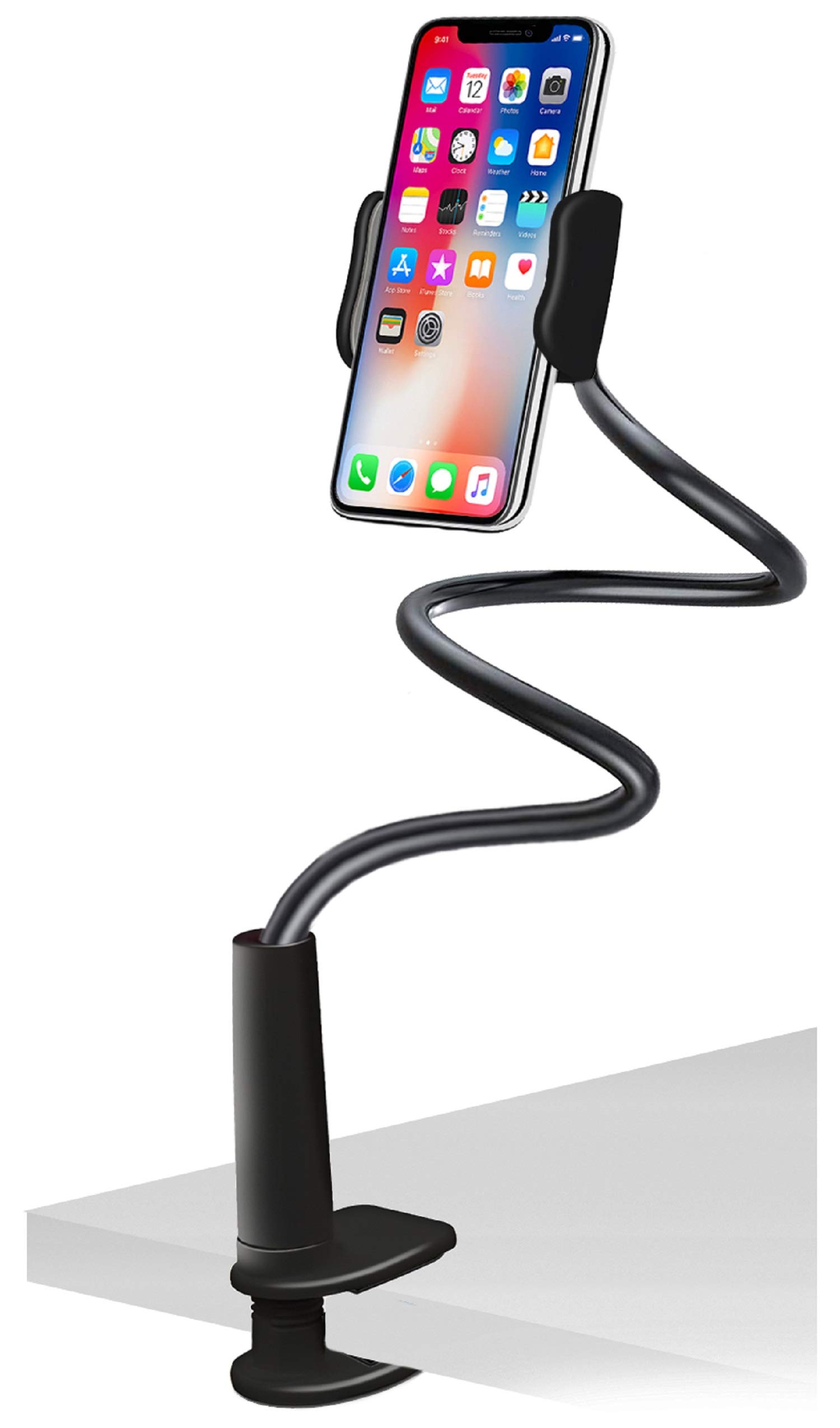 Adjustable Aduro Gooseneck Phone Holder - Universal Desk & Bed Mount Stand with Clamp for iPhone, Galaxy & Smartphones - Perfect for Work, Watching Videos & Hands-Free Calling