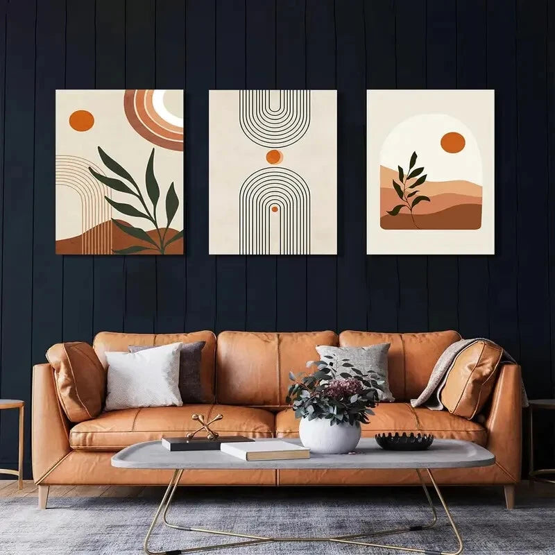3-Piece Abstract Geometric Beige and Orange Metal Wall Art - Ready to Hang Modern Home Decor for Living Room, Bedroom or Office