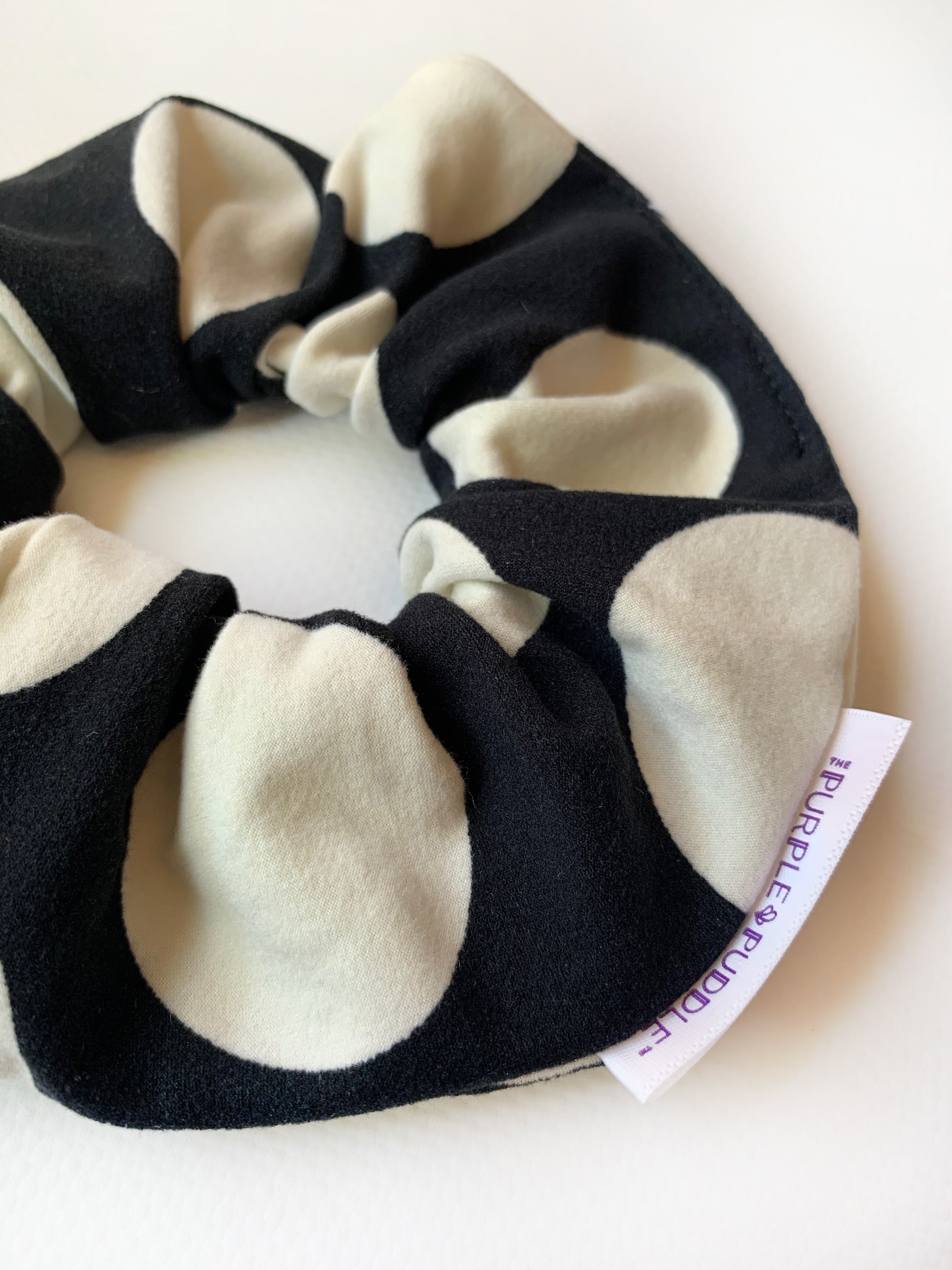 Black and White Polka Dot Hair Scrunchie - Soft Elastic Hair Tie for Women & Girls - Perfect for Workouts, Yoga, and Everyday Styling
