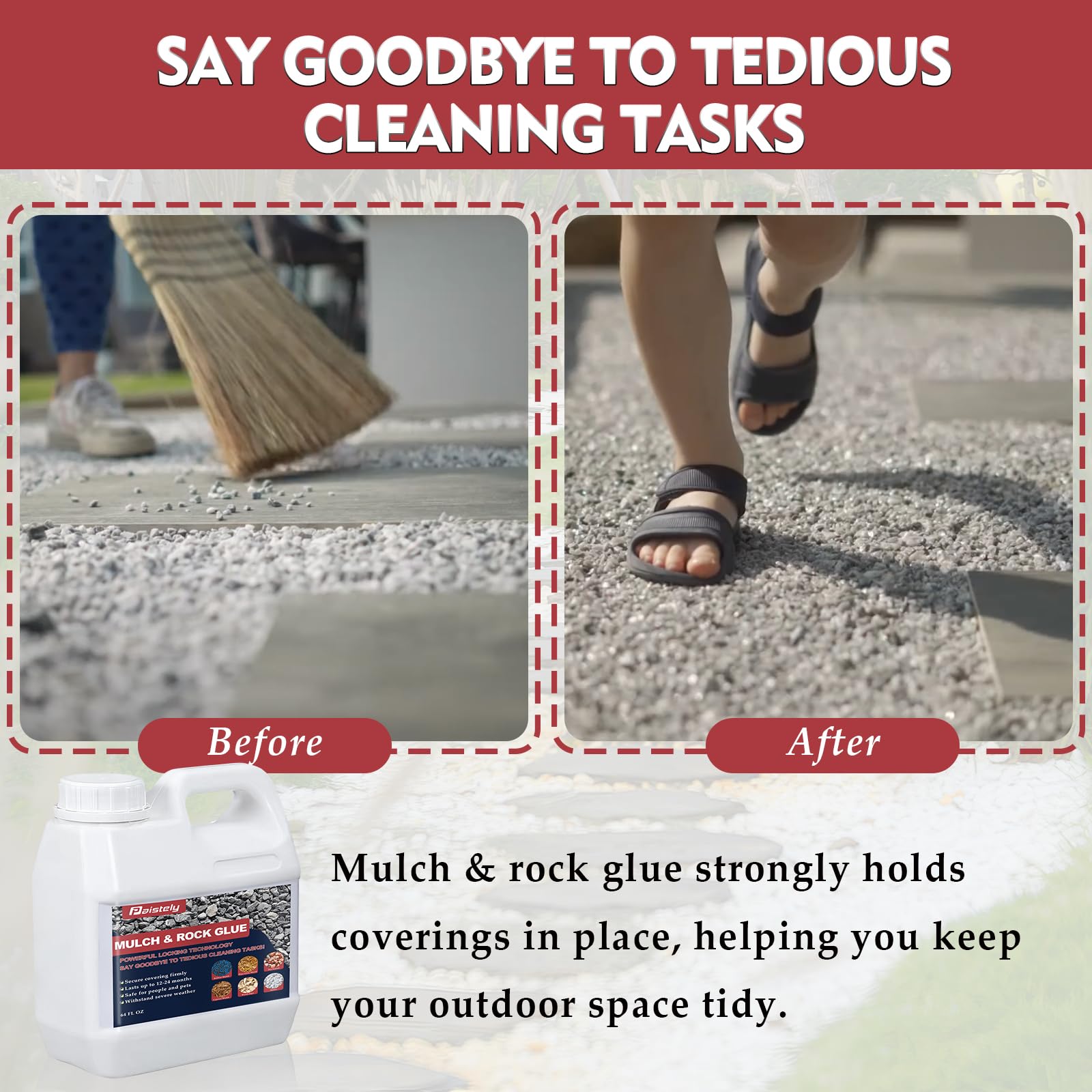 **64OZ Concentrated Mulch Glue - Strong Landscape Adhesive for Pea Gravel, Rocks & Mulch | Non-Toxic Gravel Binder & Rock Glue | Secures Coverings Firmly | Ideal for Driveways, Pathways & Garden Landscaping**