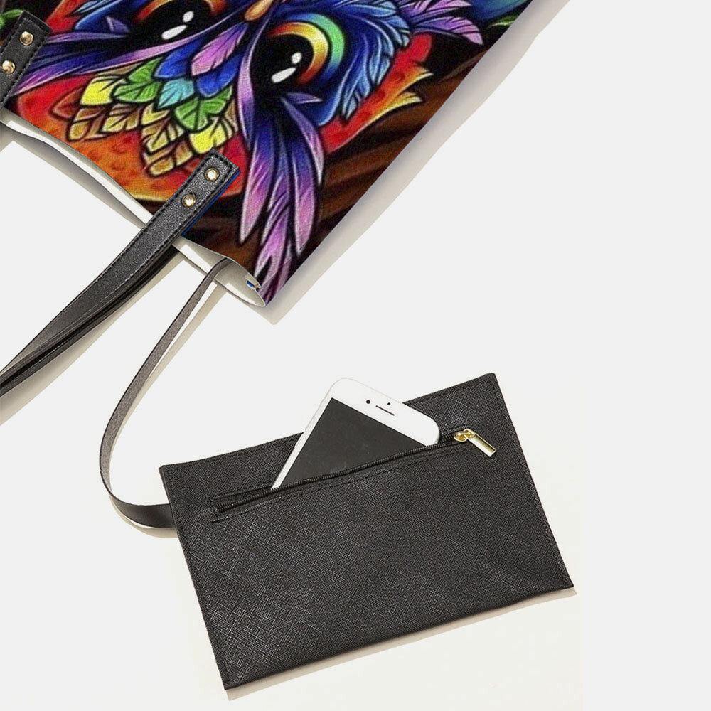 Lovevop Stylish Owl Print Leather Tote Bag - Fashionable Shoulder Handbag with Detachable Small Pouch | Perfect for Work, Travel & Daily Use