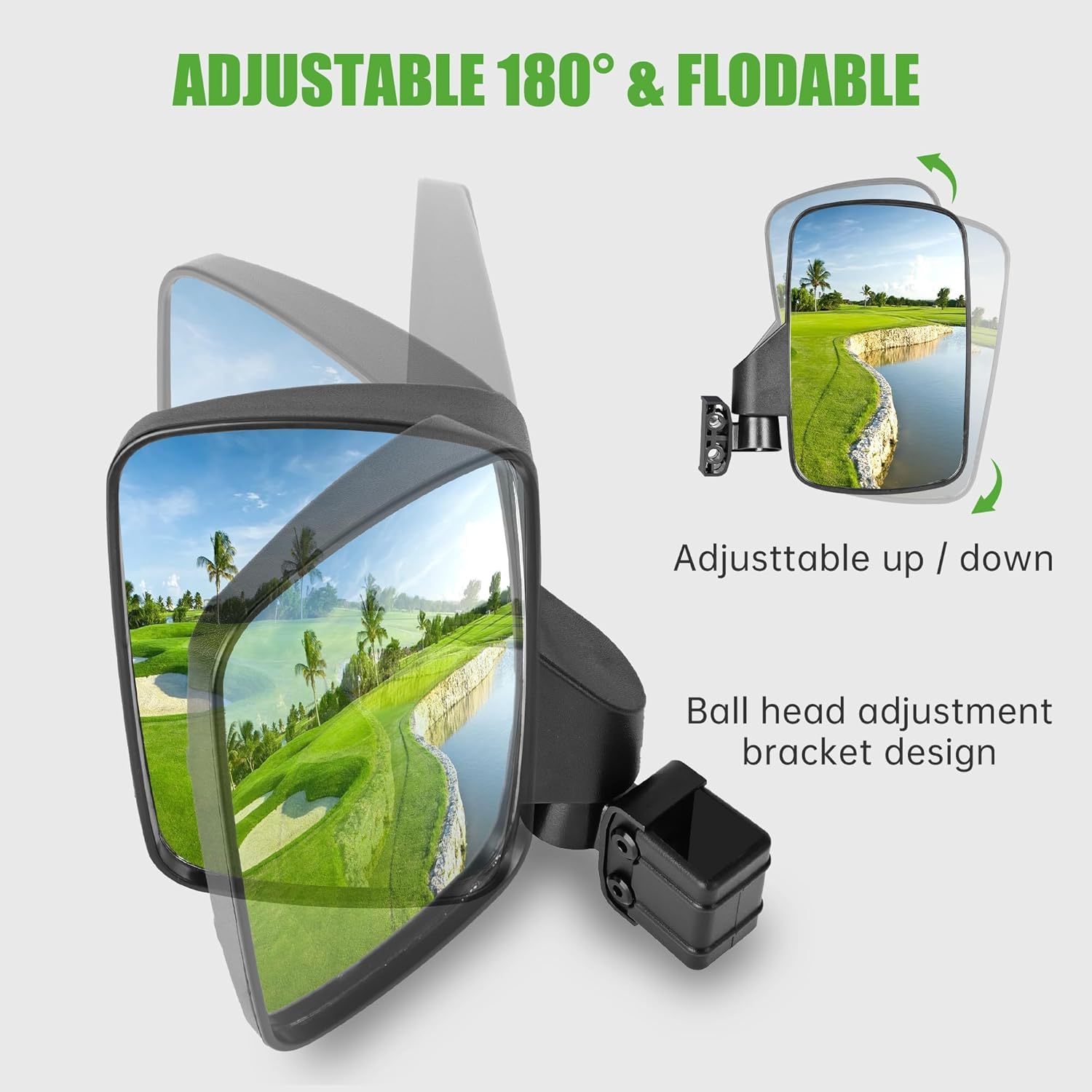 Universal Golf Cart Rear View Mirror - No Drilling Side Mirrors for Yamaha, EZGO & Club Car | HD Glass, 180° Adjustable & Folding Design | Perfect for Golf Courses, Resorts & Gated Communities